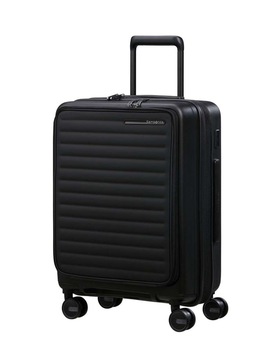Imagem 0 de Mala de cabine Restackd 55cm 4 rodas expansível acesso frontal preto 42L