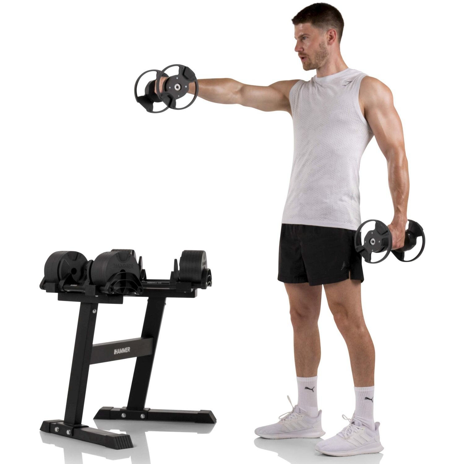 Conjunto de 2 halteres Smartlock 20 Kg + suporte Hammer Preto-4