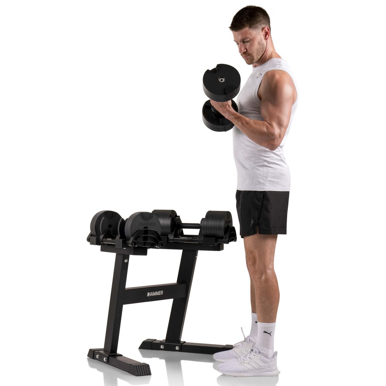 Conjunto de 2 halteres Smartlock 20 Kg + suporte Hammer Preto-5