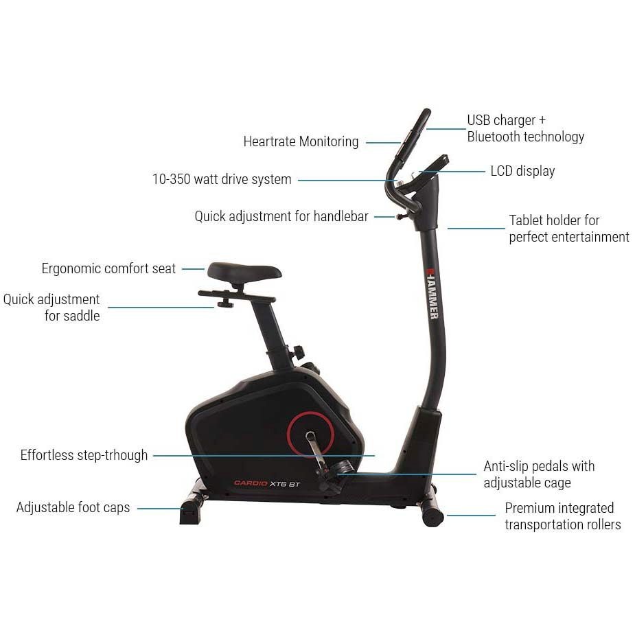 Bicicleta estática Cardio XT6 BT Hammer montagem e ativação incluído Preto-5
