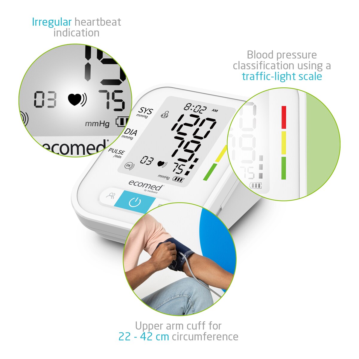 Monitor de pressão arterial de braço Medisana Ecomed BU-95E Branco-3
