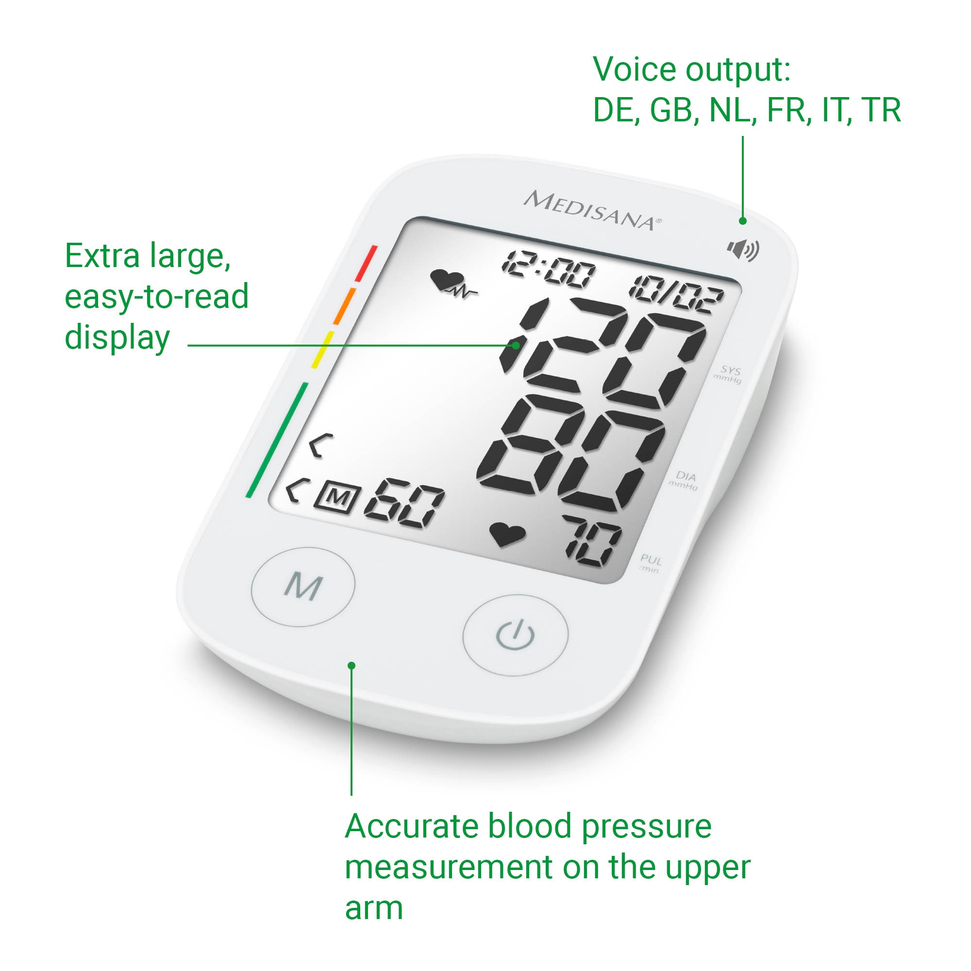 Monitor de pressão arterial de braço Medisana BU 535 com função de voz e detecção de arritmia Branco-5