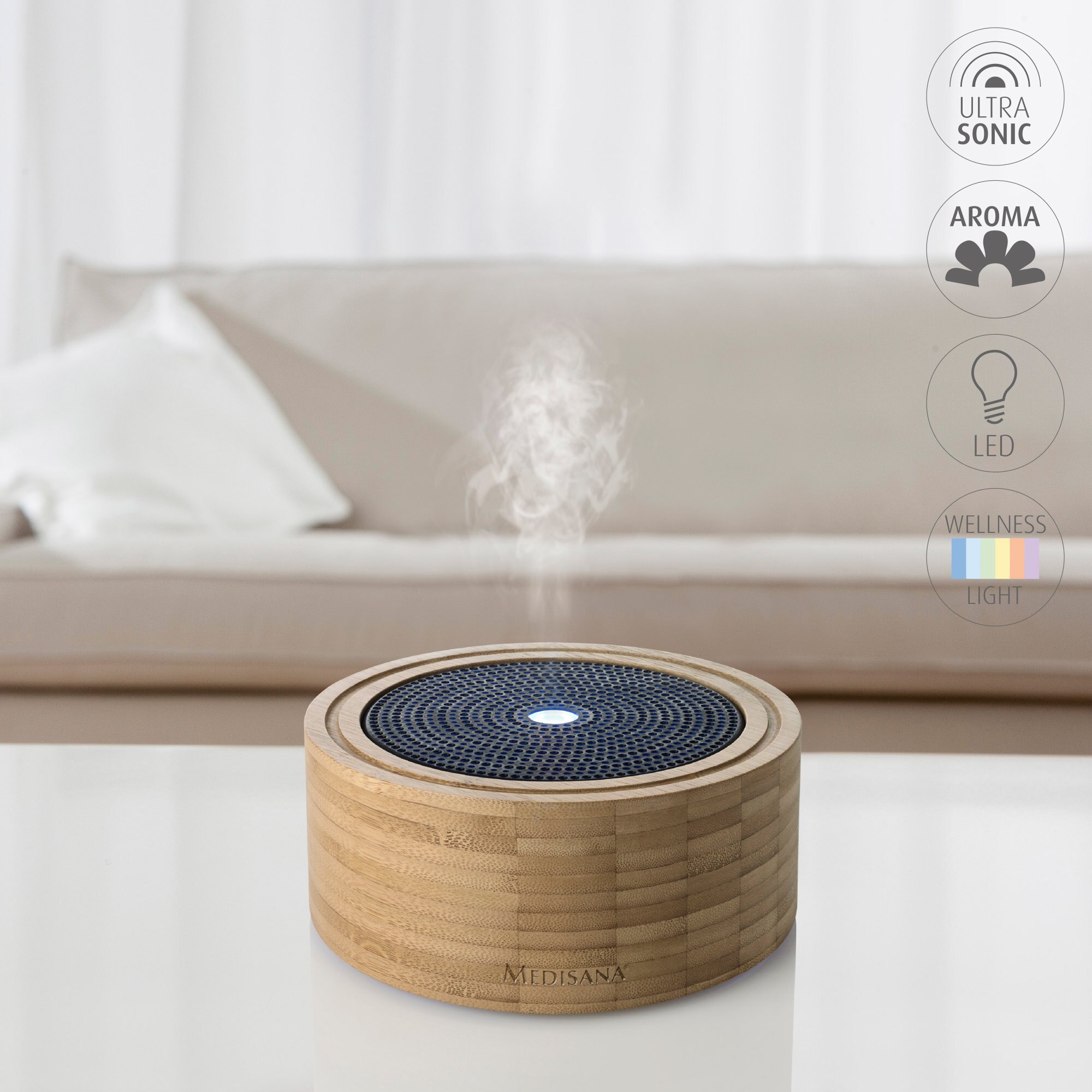 Difusor de aroma em bambu Medisana AD 625 com 6 cores Castanho-claro-4