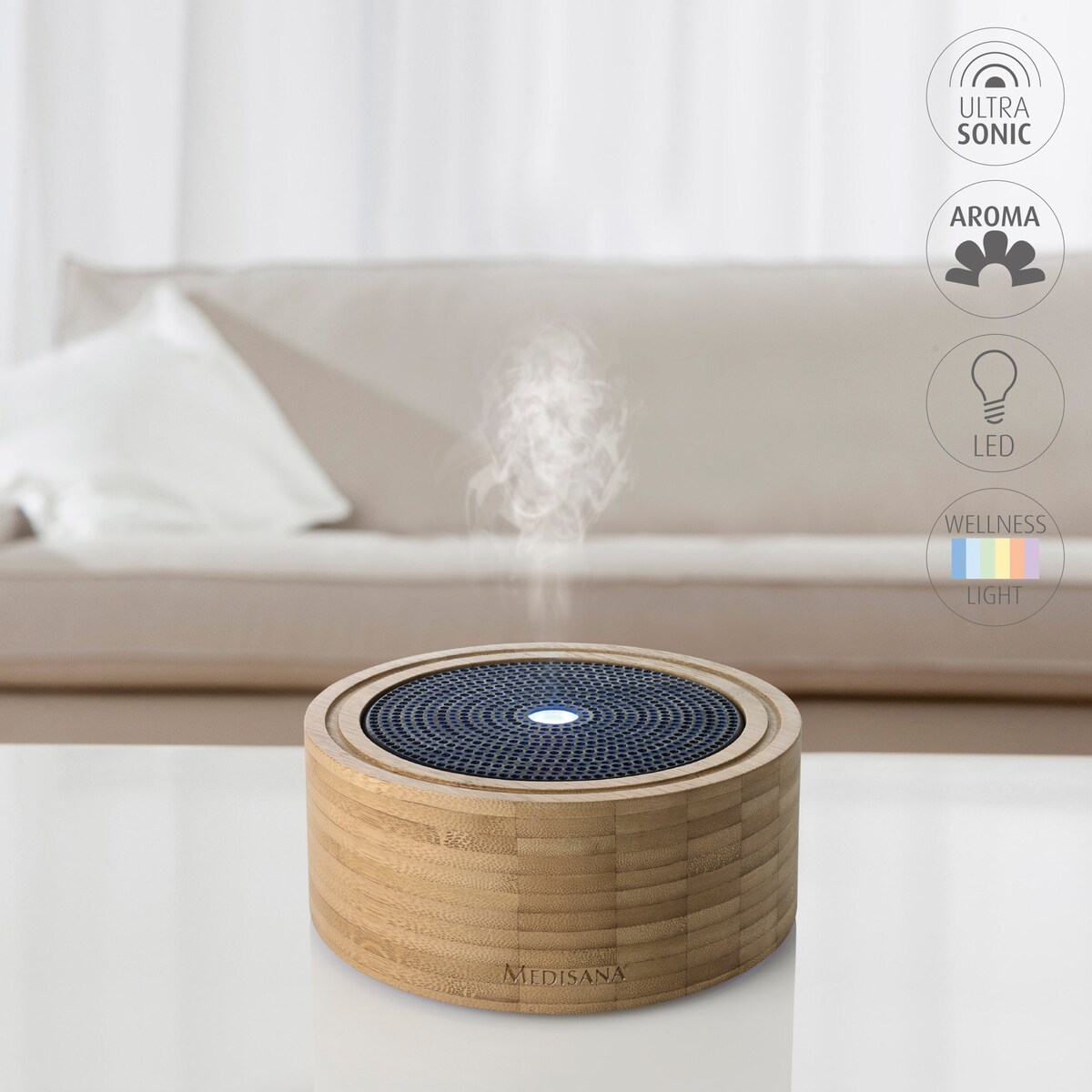 Difusor de aroma em bambu Medisana AD 625 com 6 cores Castanho-claro-4