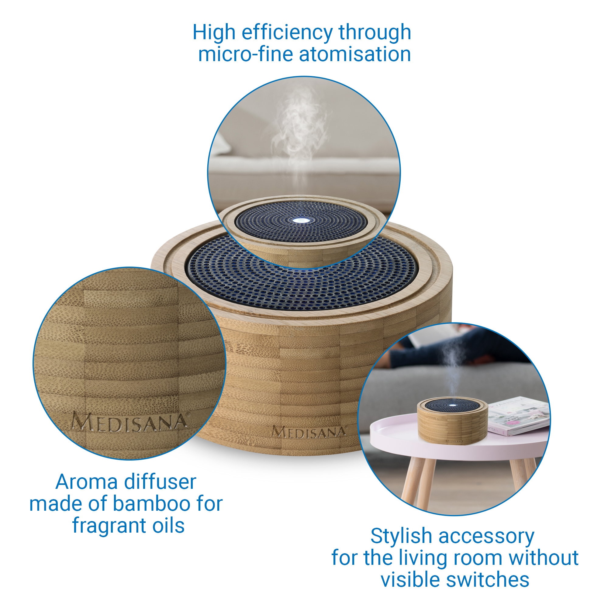 Difusor de aroma em bambu Medisana AD 625 com 6 cores Castanho-claro-6