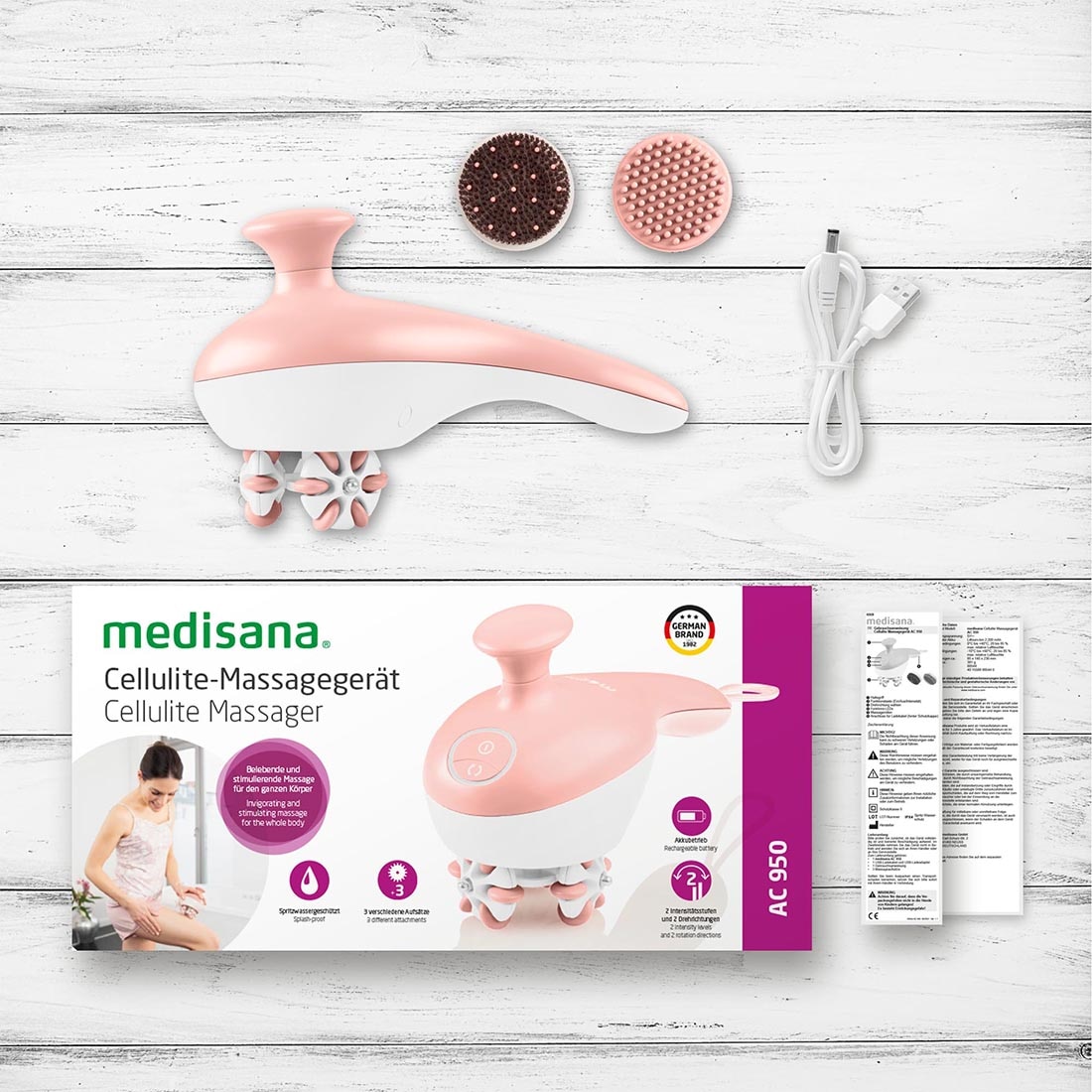 Massageador anticelulite Medisana AC 950 com 3 acessórios e 2 intensidades de massagem Rosa-5