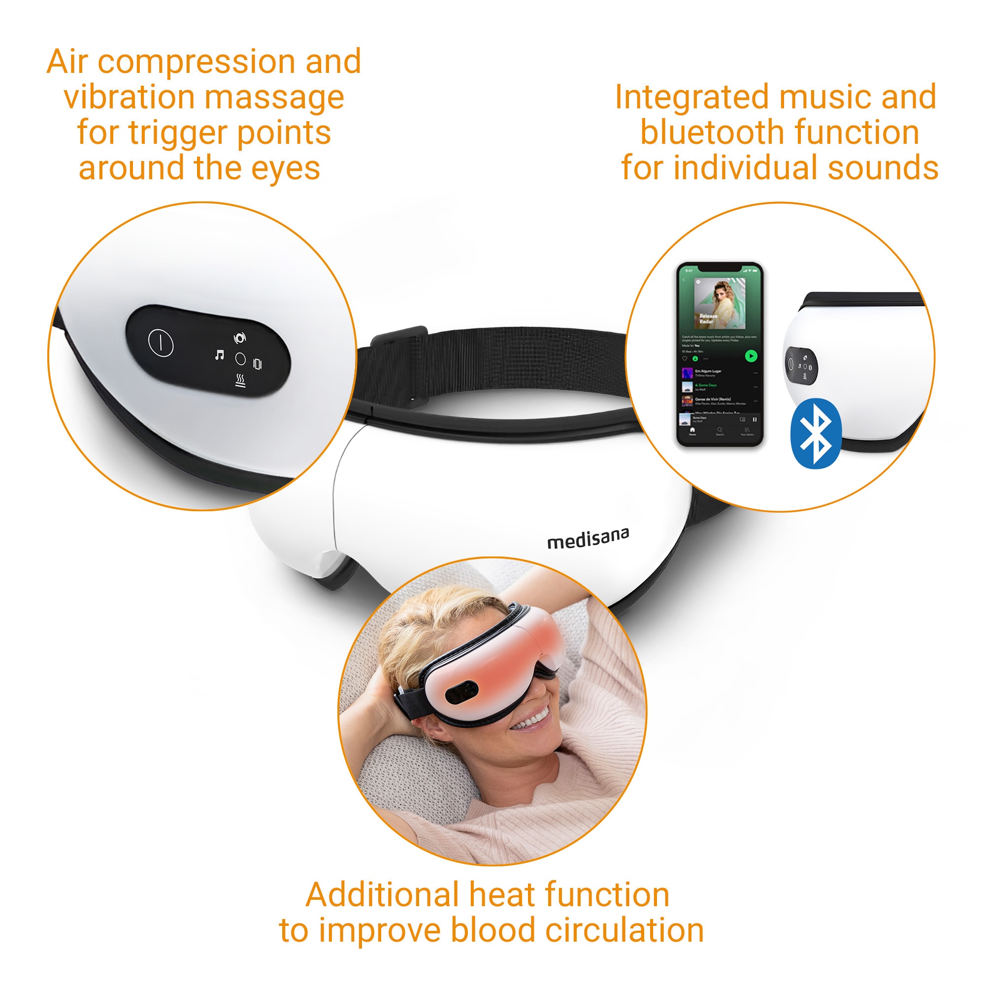 Massajador Ocular Medisana EM 100 com Calor, Música Integrada e Ligação Bluetooth Preto-4