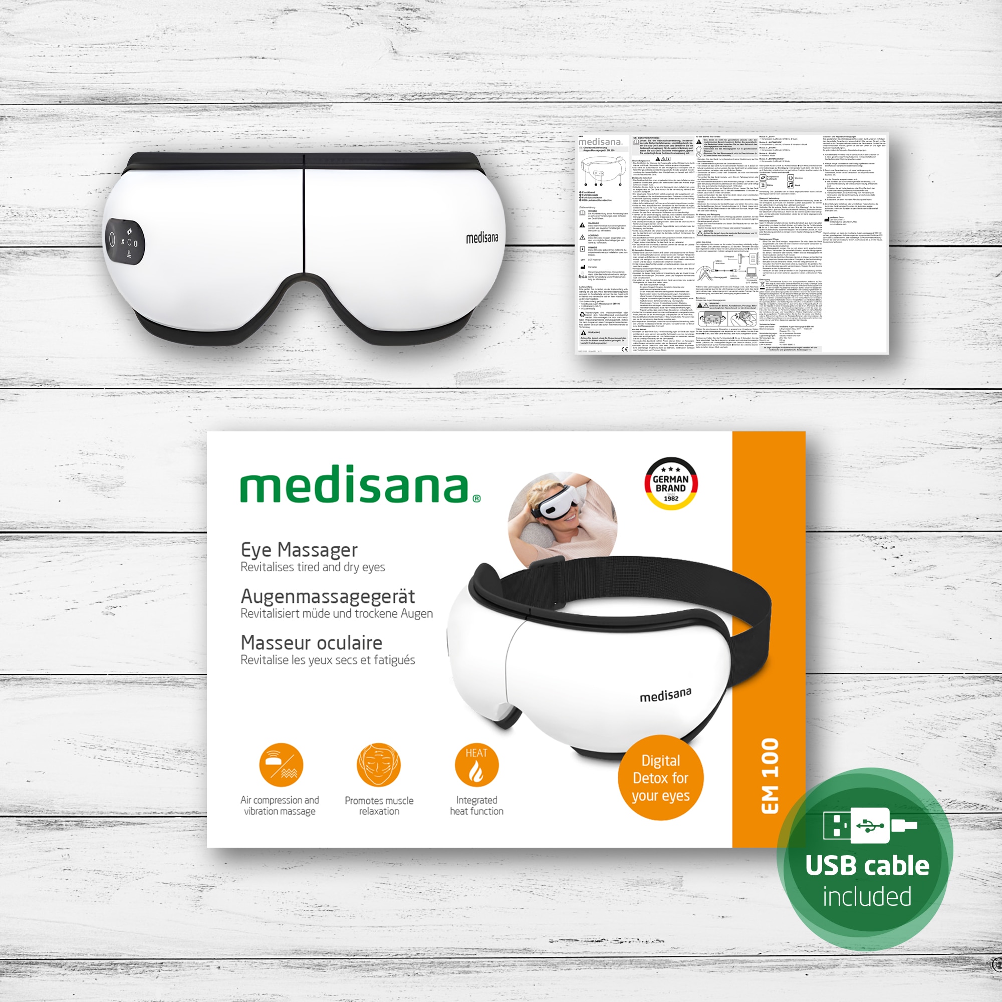 Massajador Ocular Medisana EM 100 com Calor, Música Integrada e Ligação Bluetooth Preto-5