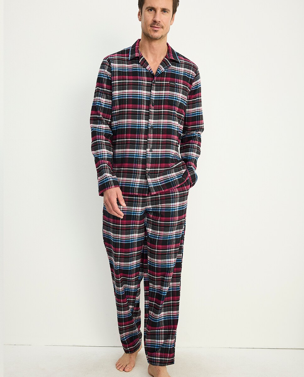 Pijama Completo com Botões e Bolsos Vermelho-1