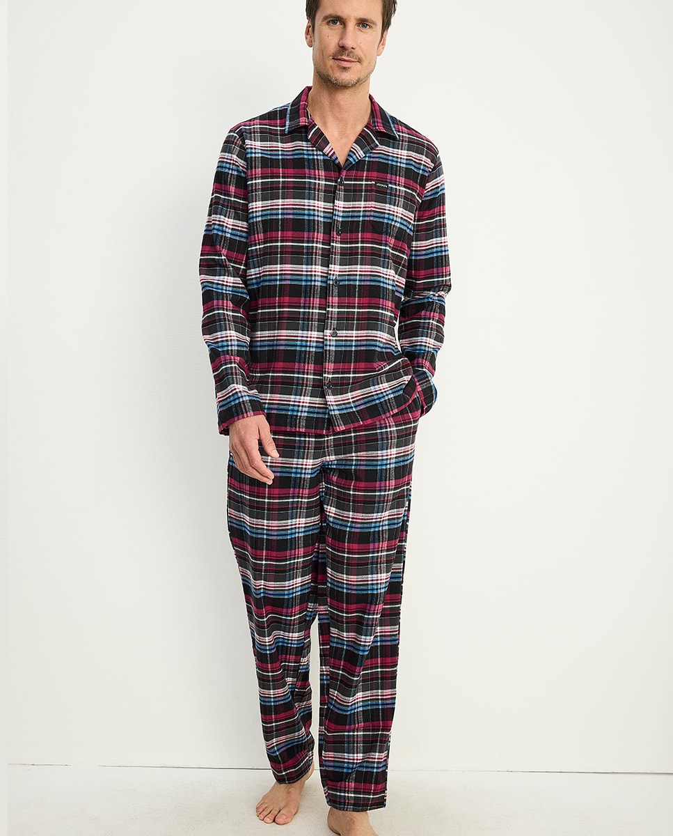 Pijama Completo com Botões e Bolsos Vermelho-1