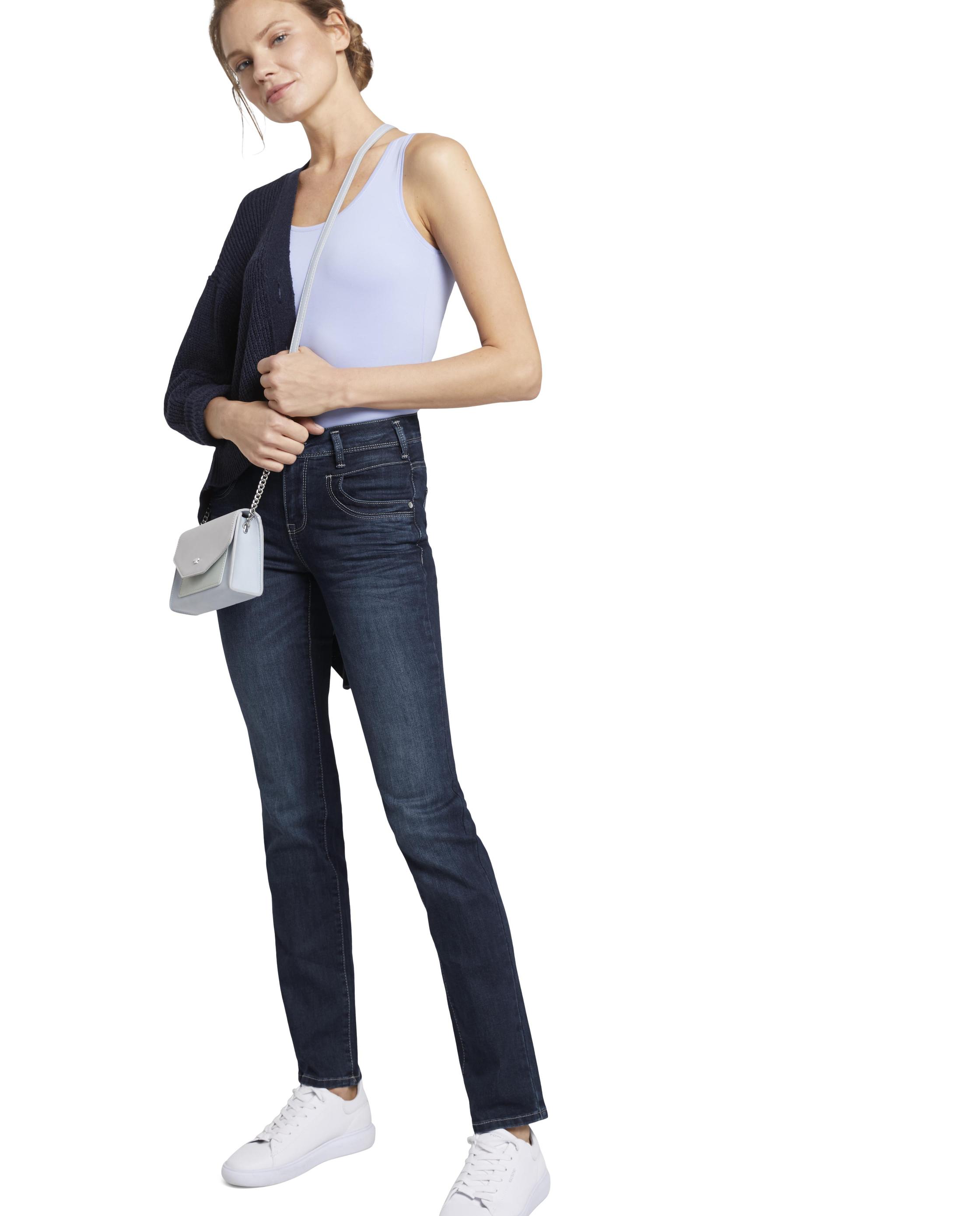 Jeans com Corte a Direito Alexa de Cintura Média Azul-1