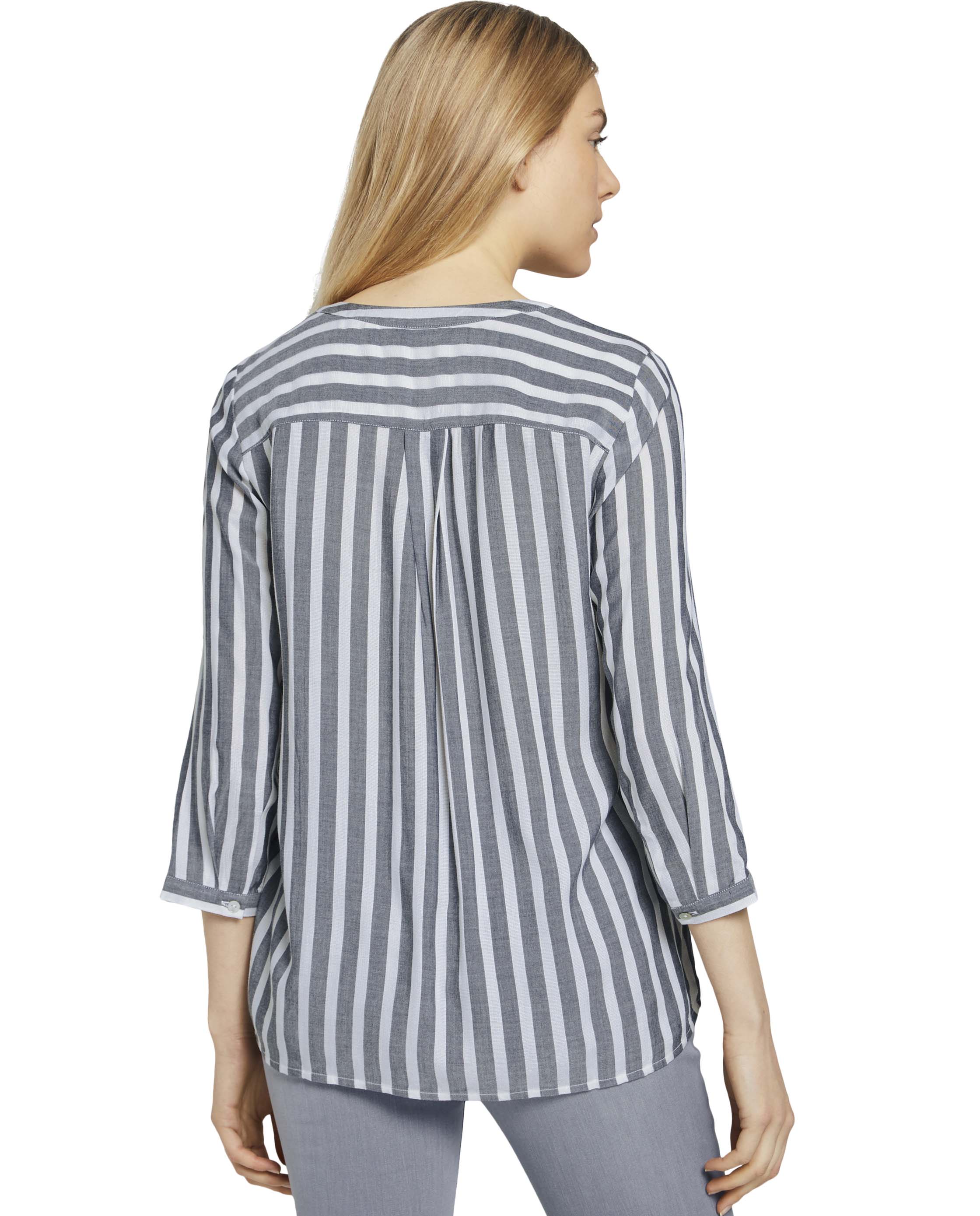 Blusa de Manga 3/4 às Riscas Cinzento-2