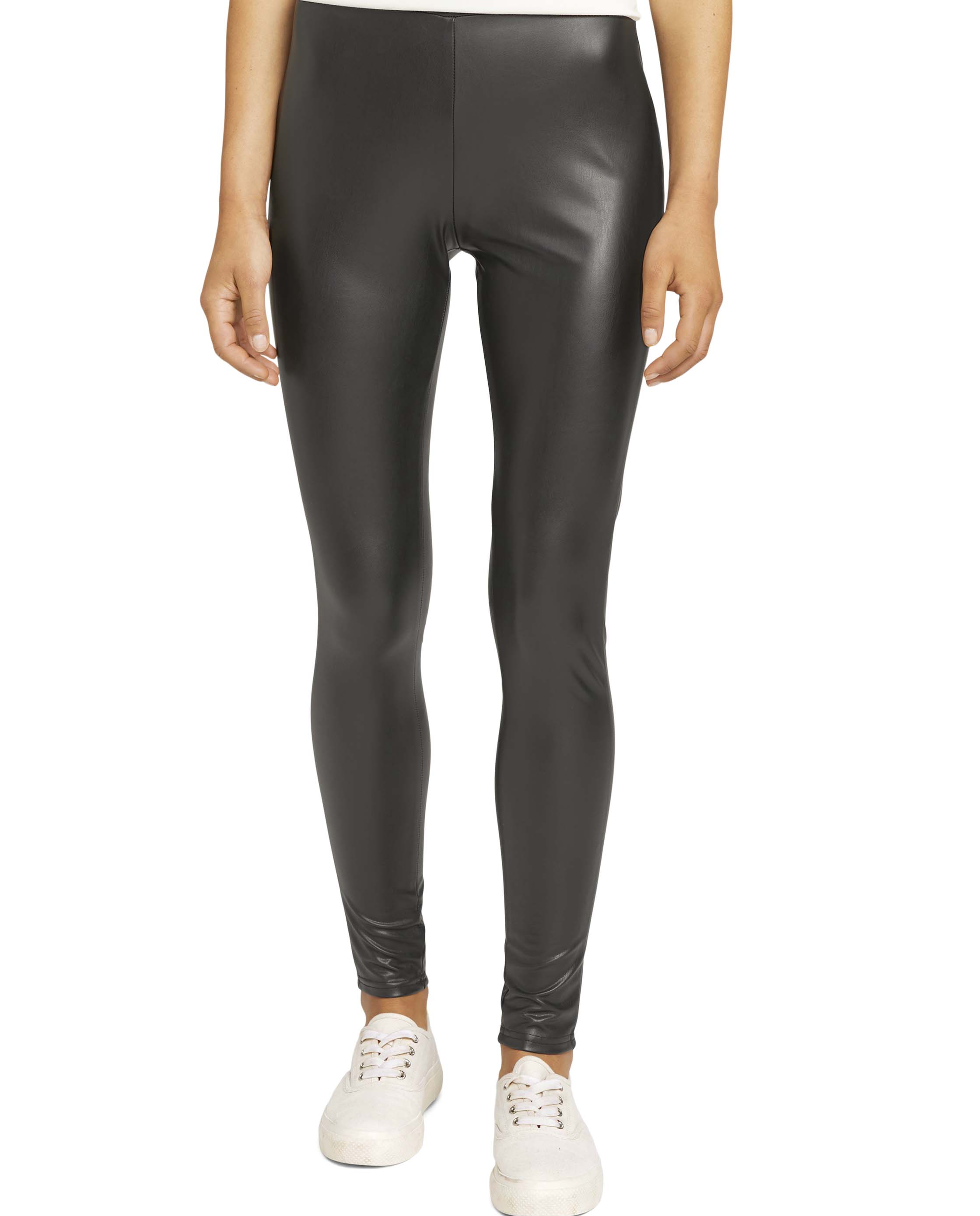 Leggings com Aspeto de Couro Preto-5