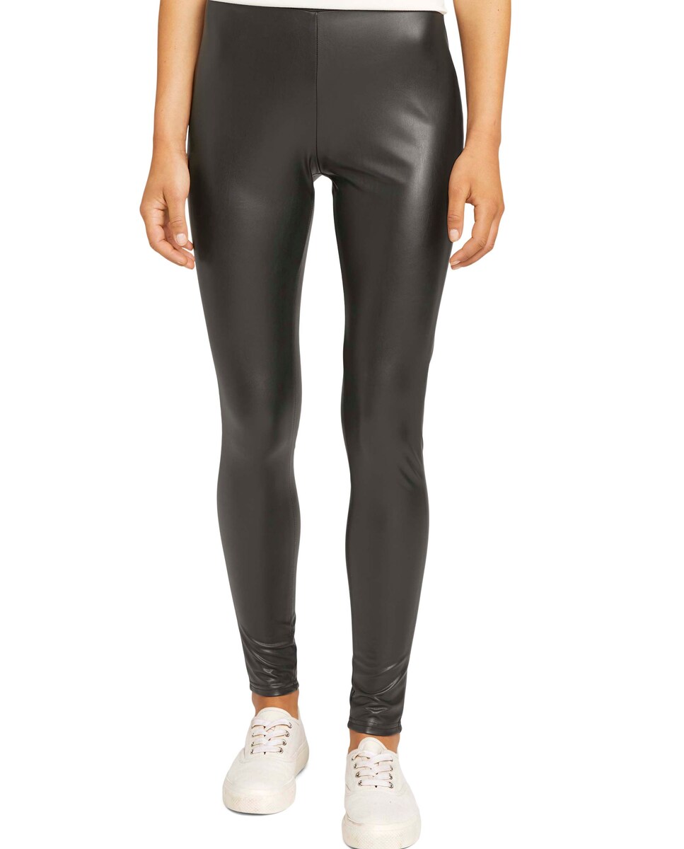 Leggins com Aspeto de Couro Preto-5