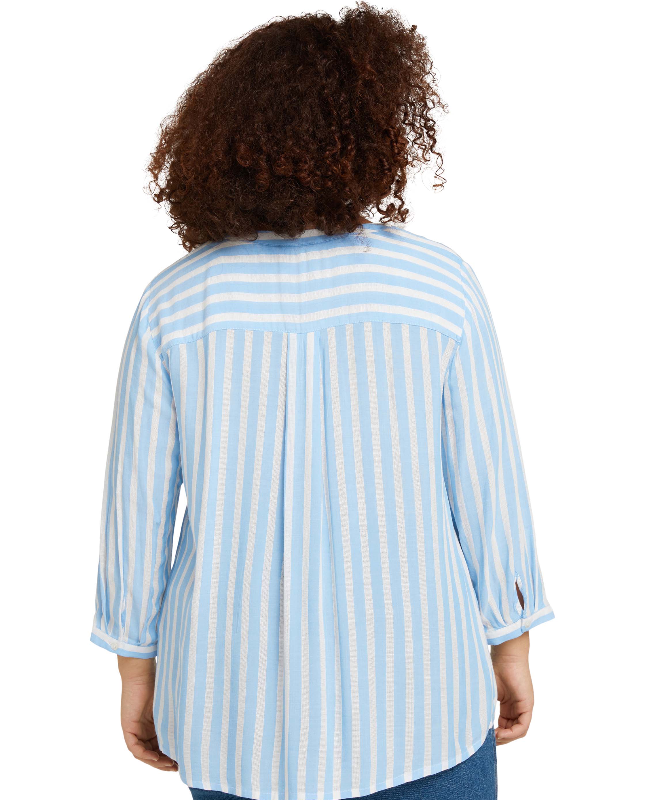 Blusa Às Riscas e Mangas 3/4 Azul / Branco-2