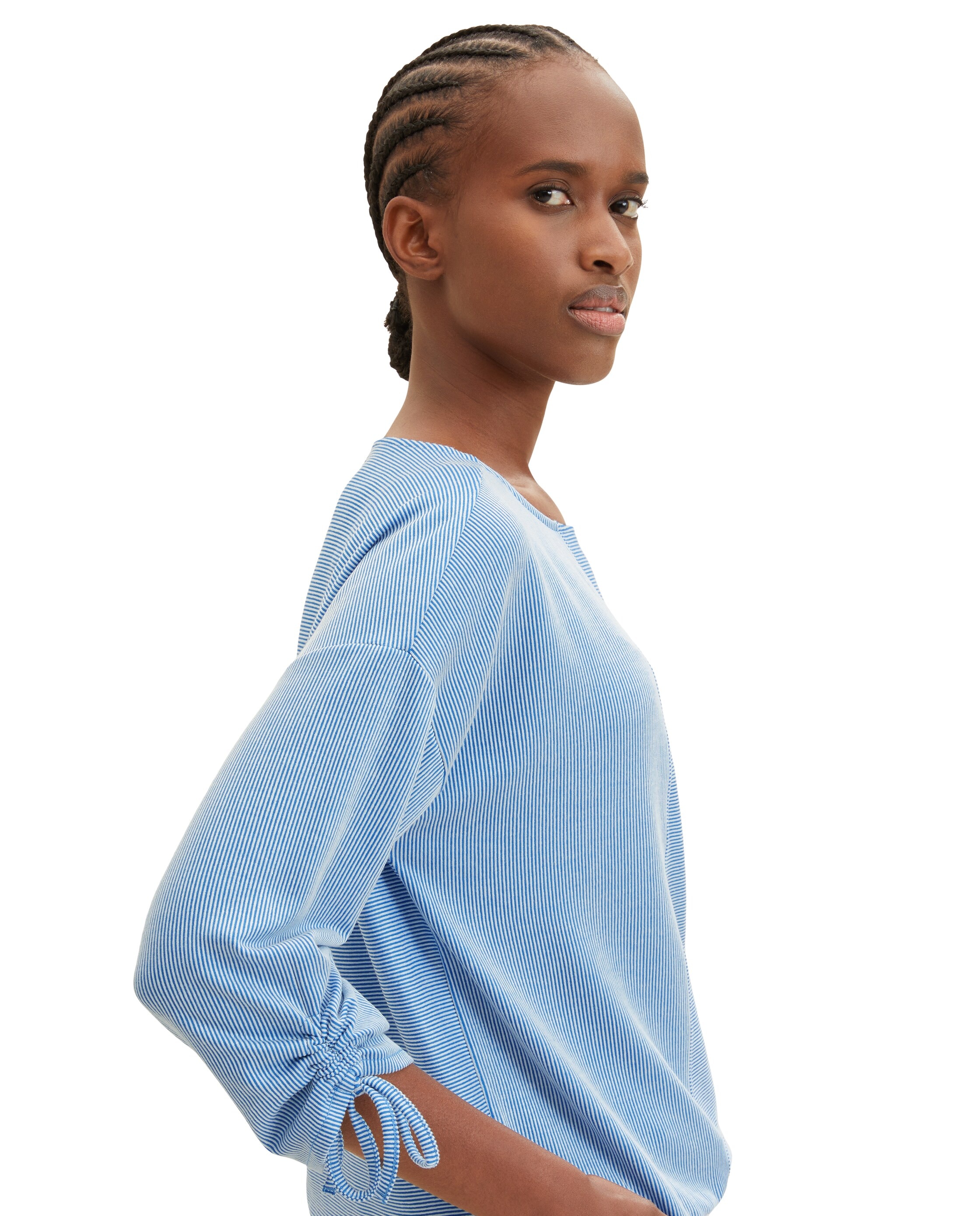 T-shirt com Gola Redonda e Manga 3/4 Azul / Branco-5