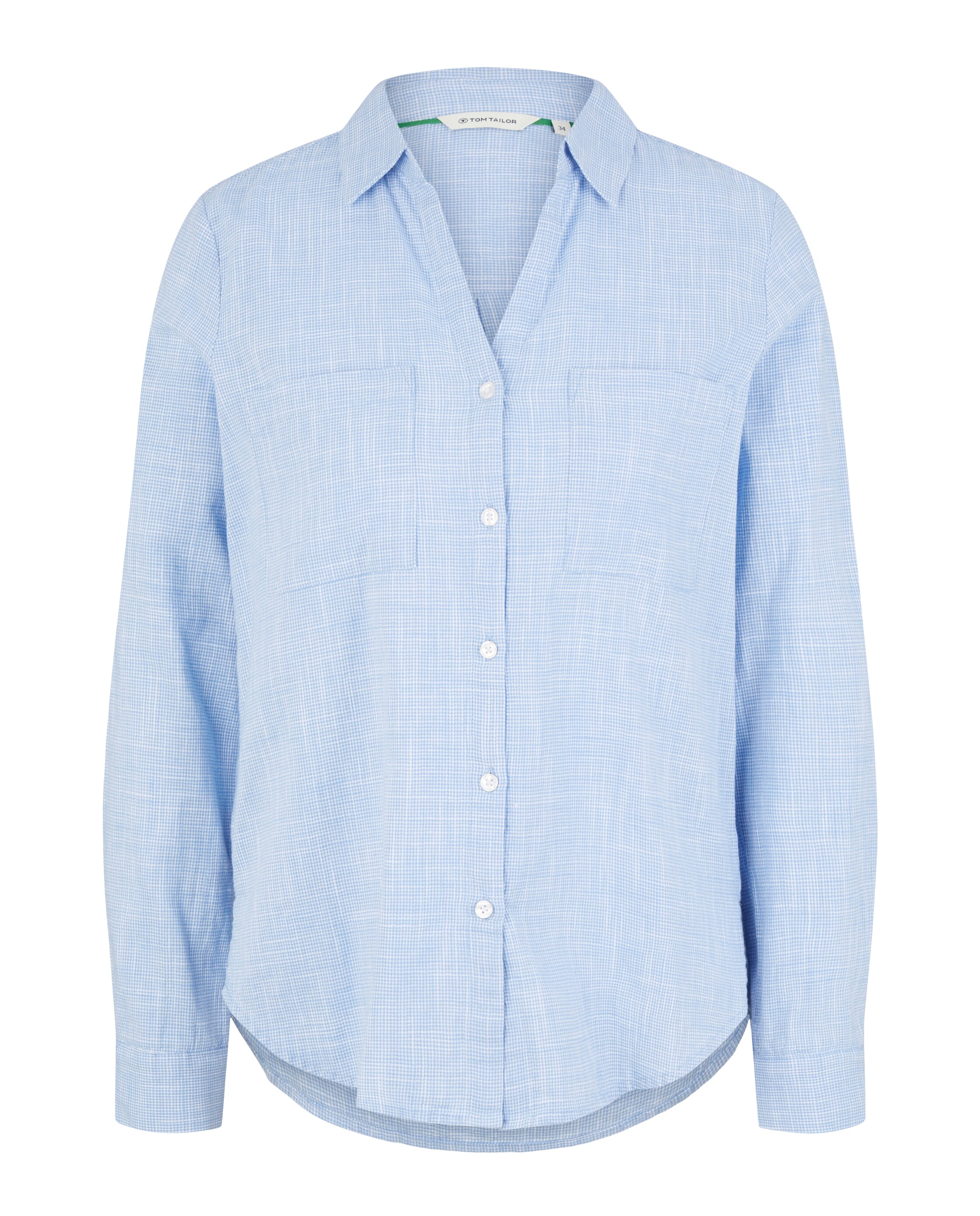 Camisa de Manga Comprida com Gola em V Azul-claro-6