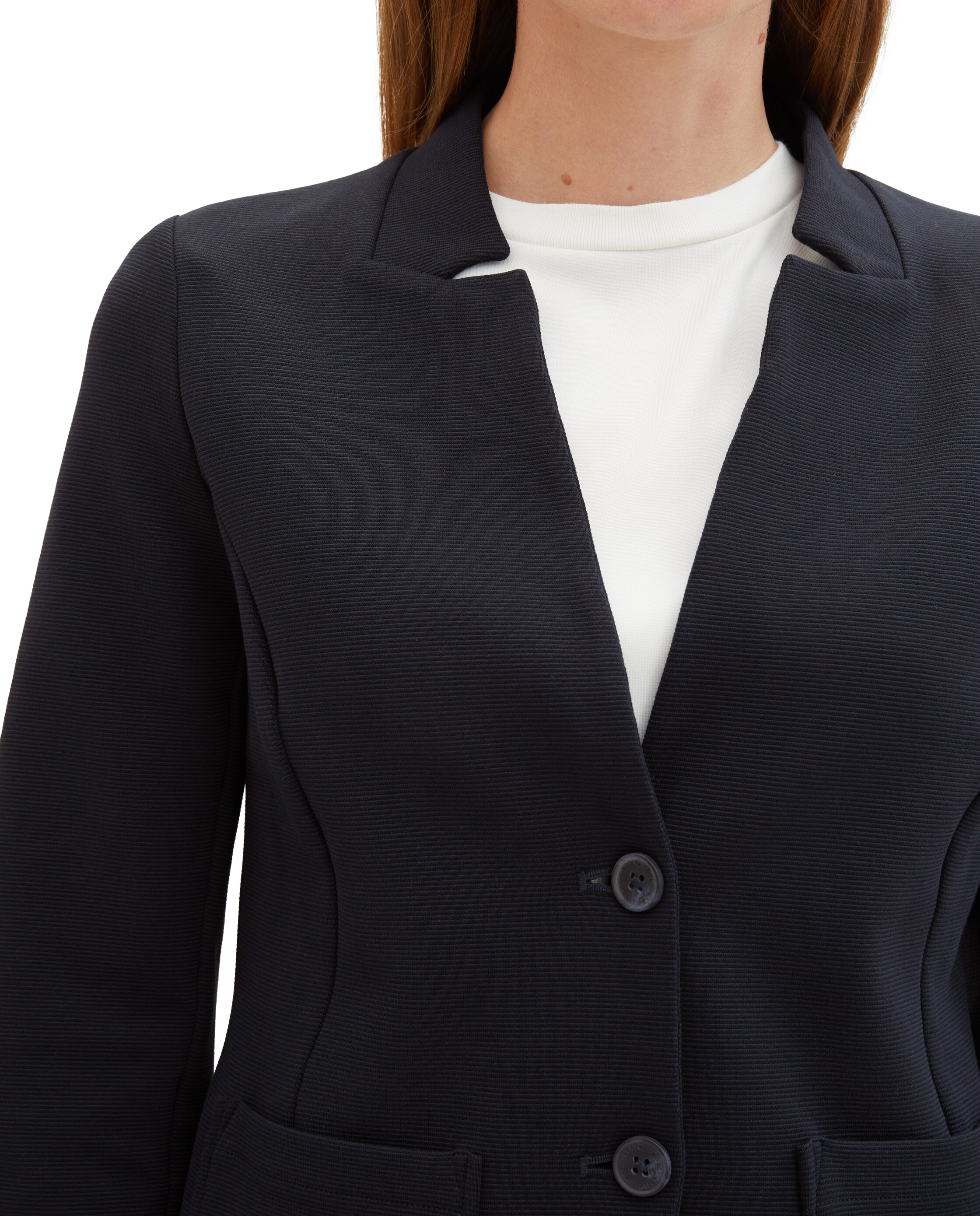 Blazer de Manga Comprida com Estrutura Ottoman, Corte Clássico, Gola com Lapelas, Fecho de Botões, Bolsos Frontais e Design Liso Azul-escuro-4