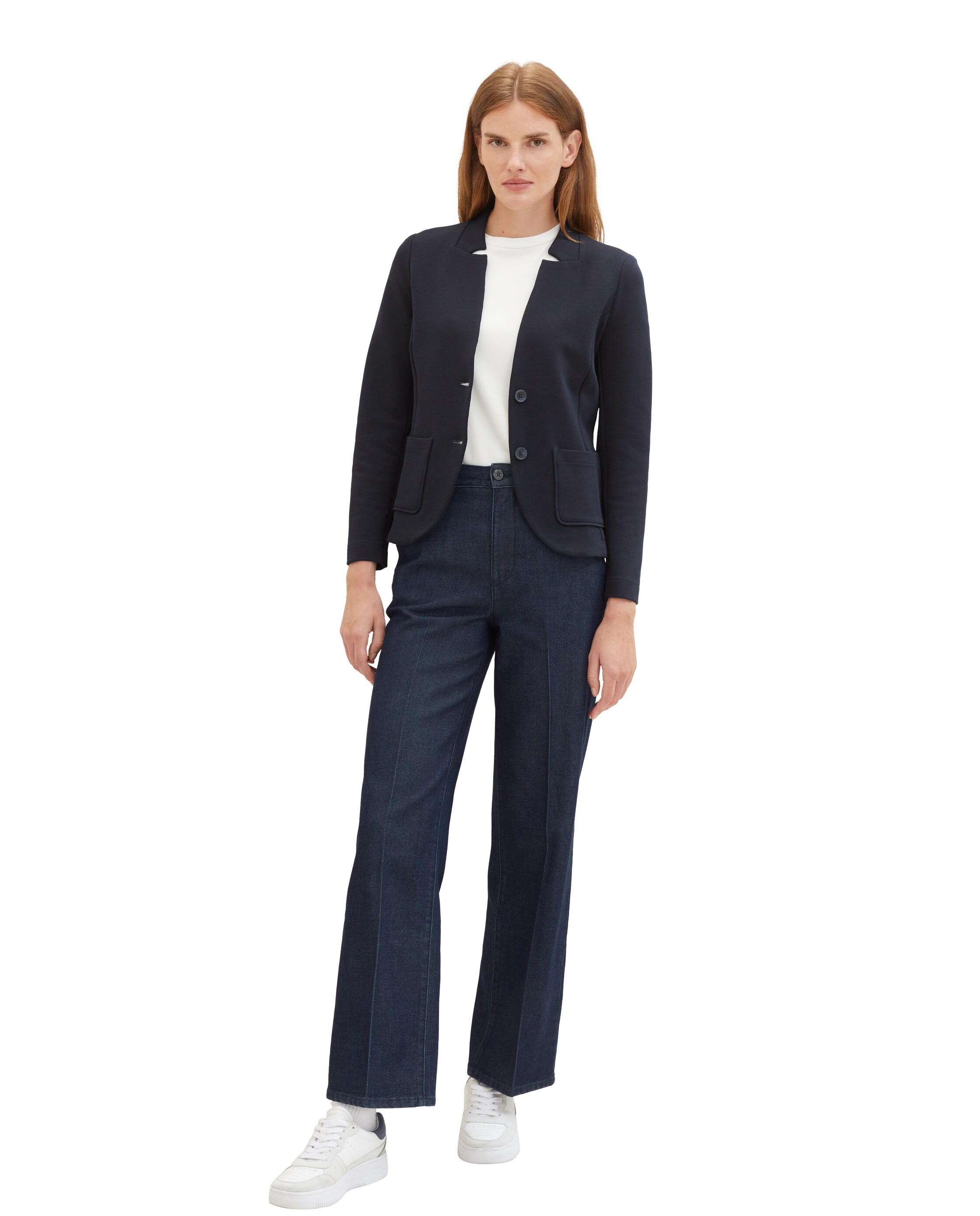 Blazer de Manga Comprida com Estrutura Ottoman, Corte Clássico, Gola com Lapelas, Fecho de Botões, Bolsos Frontais e Design Liso Azul-escuro-5