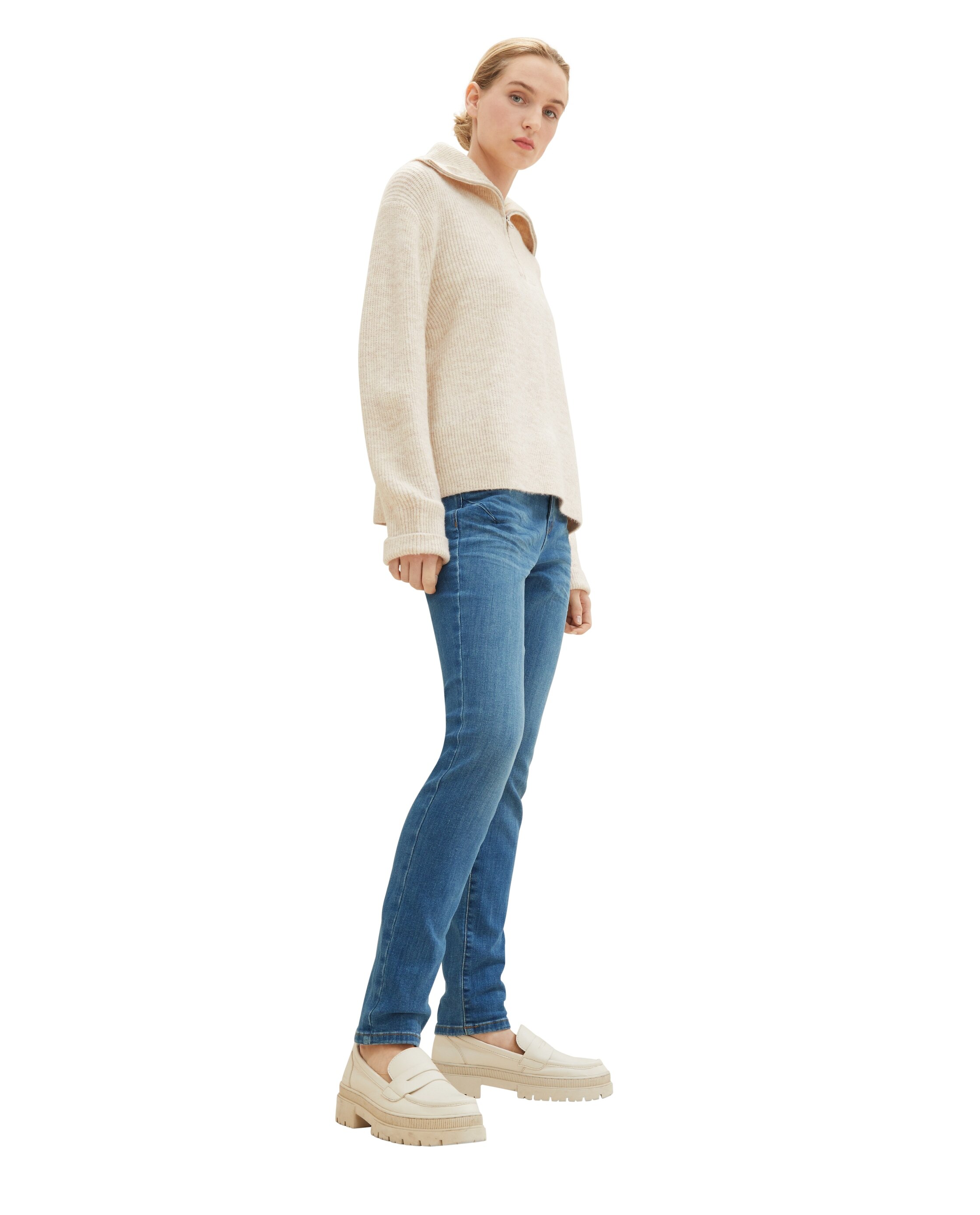 Jeans com Corte Relaxed Tapered de Cintura Média Azul-1