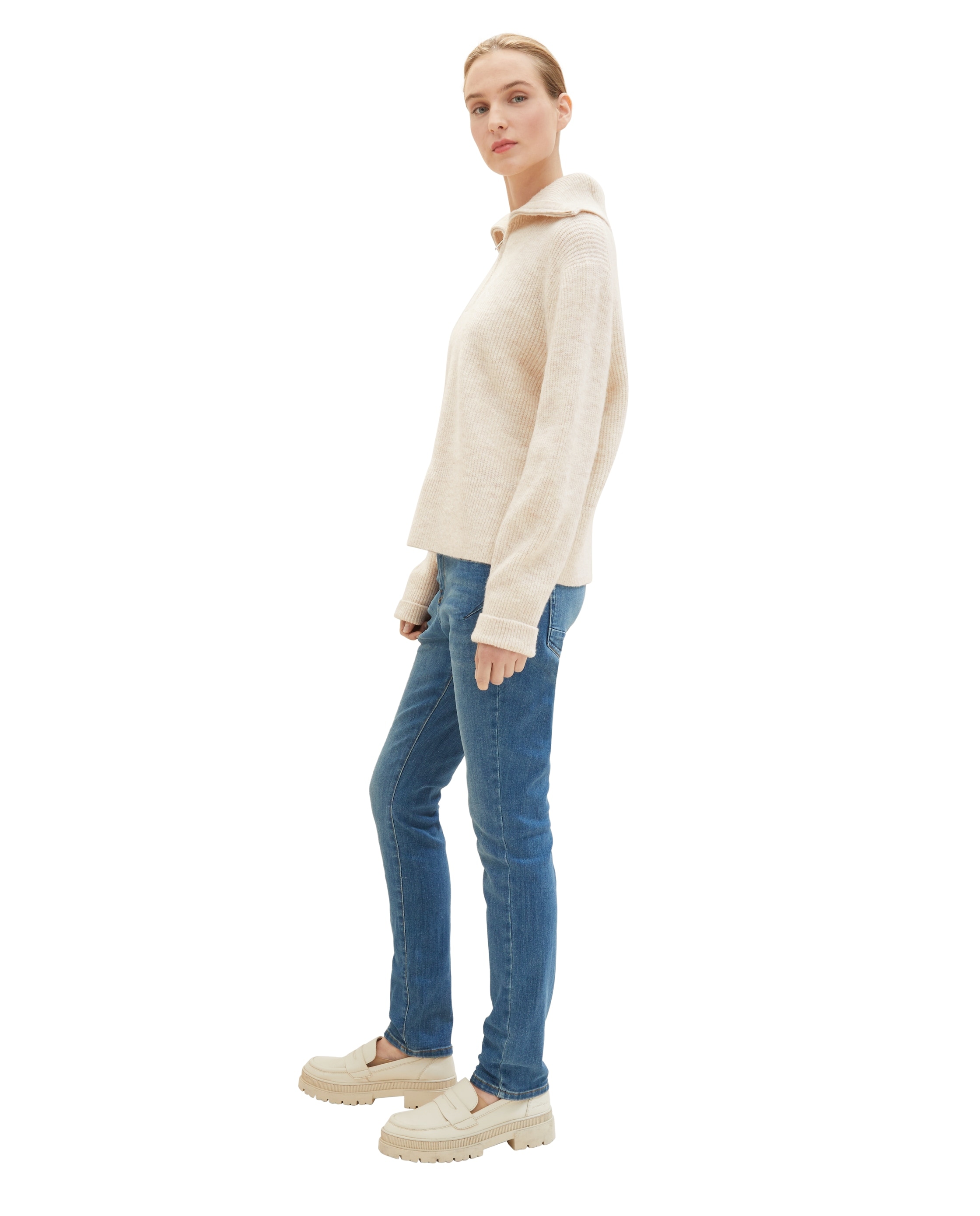 Jeans com Corte Relaxed Tapered de Cintura Média Azul-3