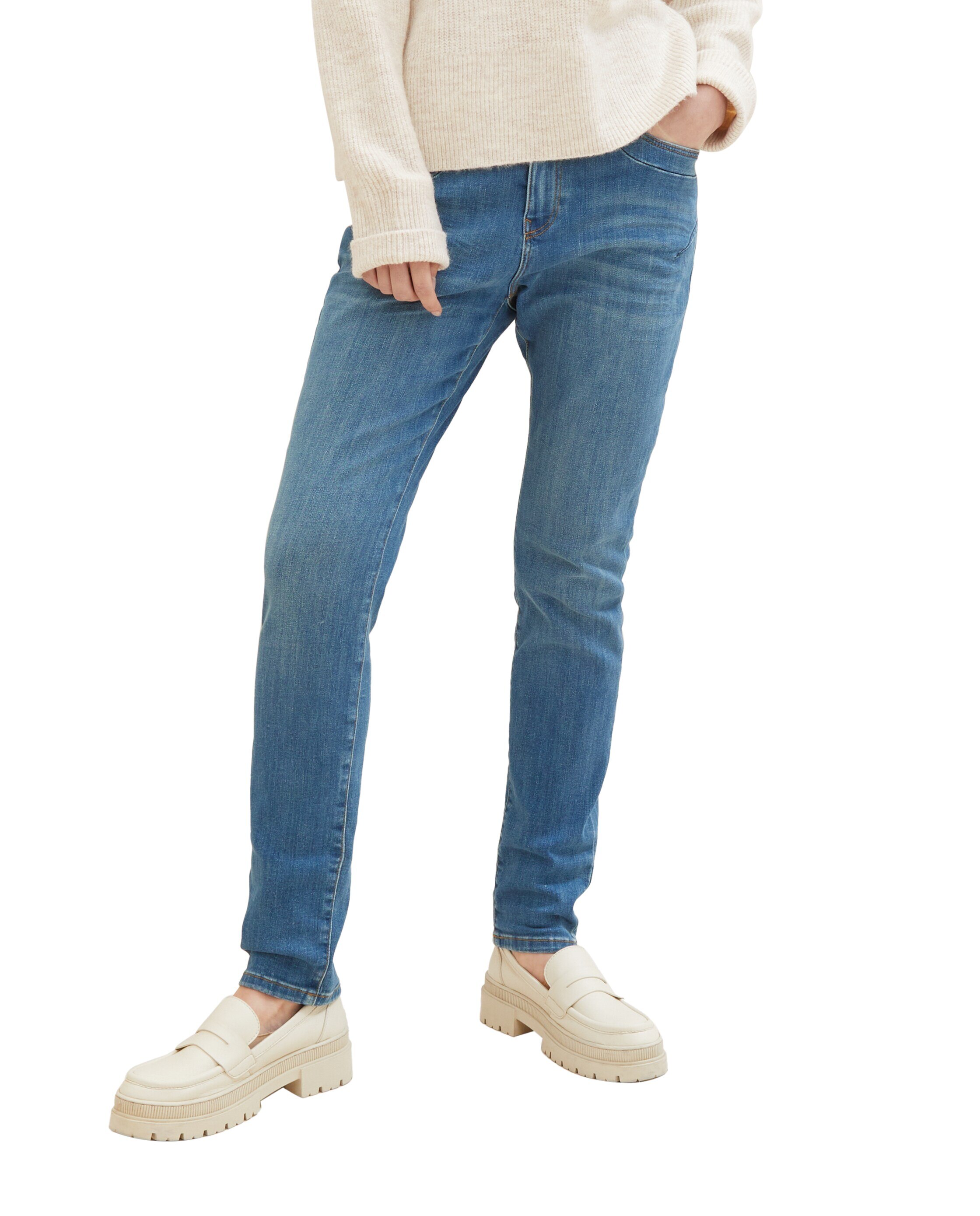Jeans com Corte Relaxed Tapered de Cintura Média Azul-5