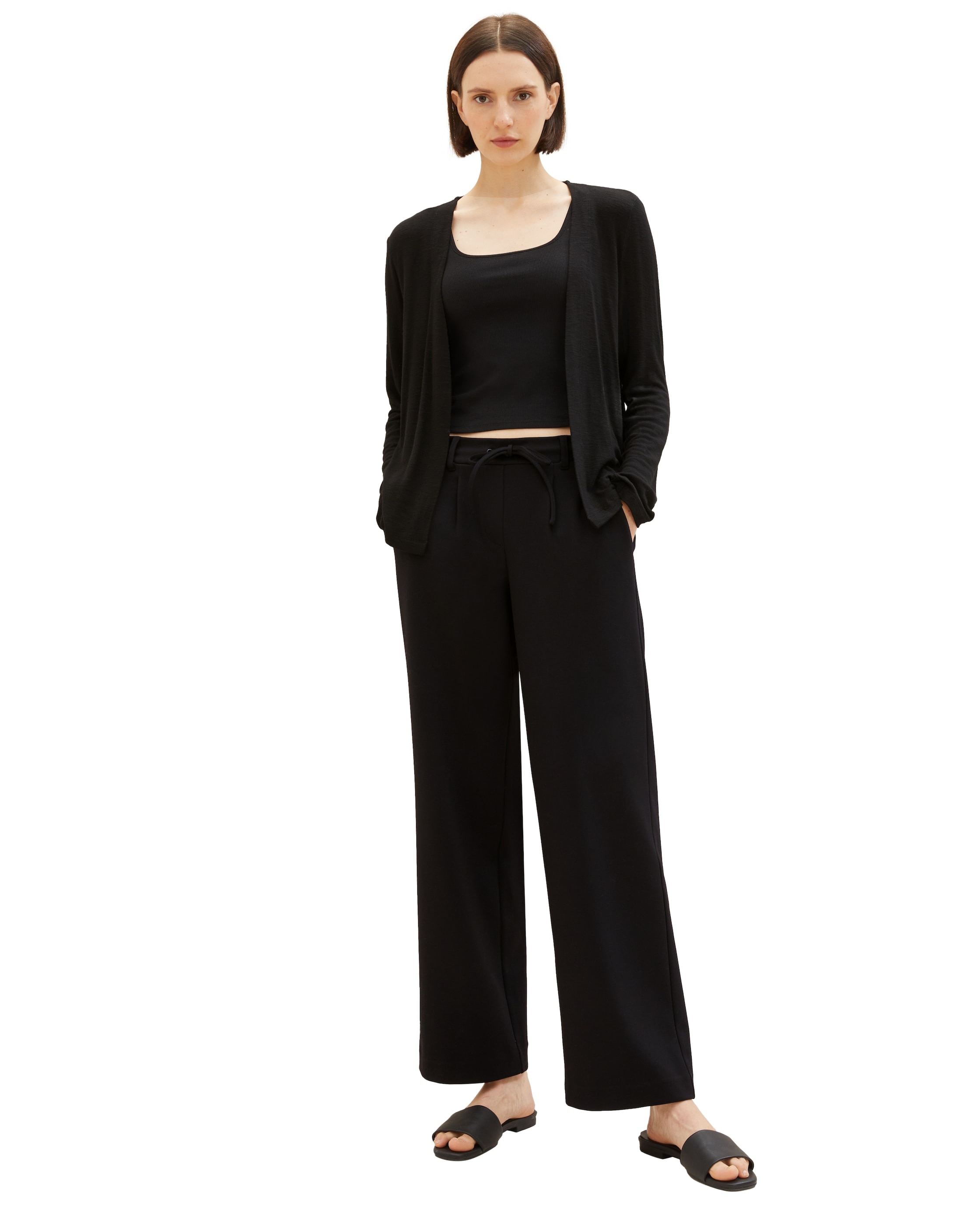 Cardigan Aberto em Tecido Liso Preto-4