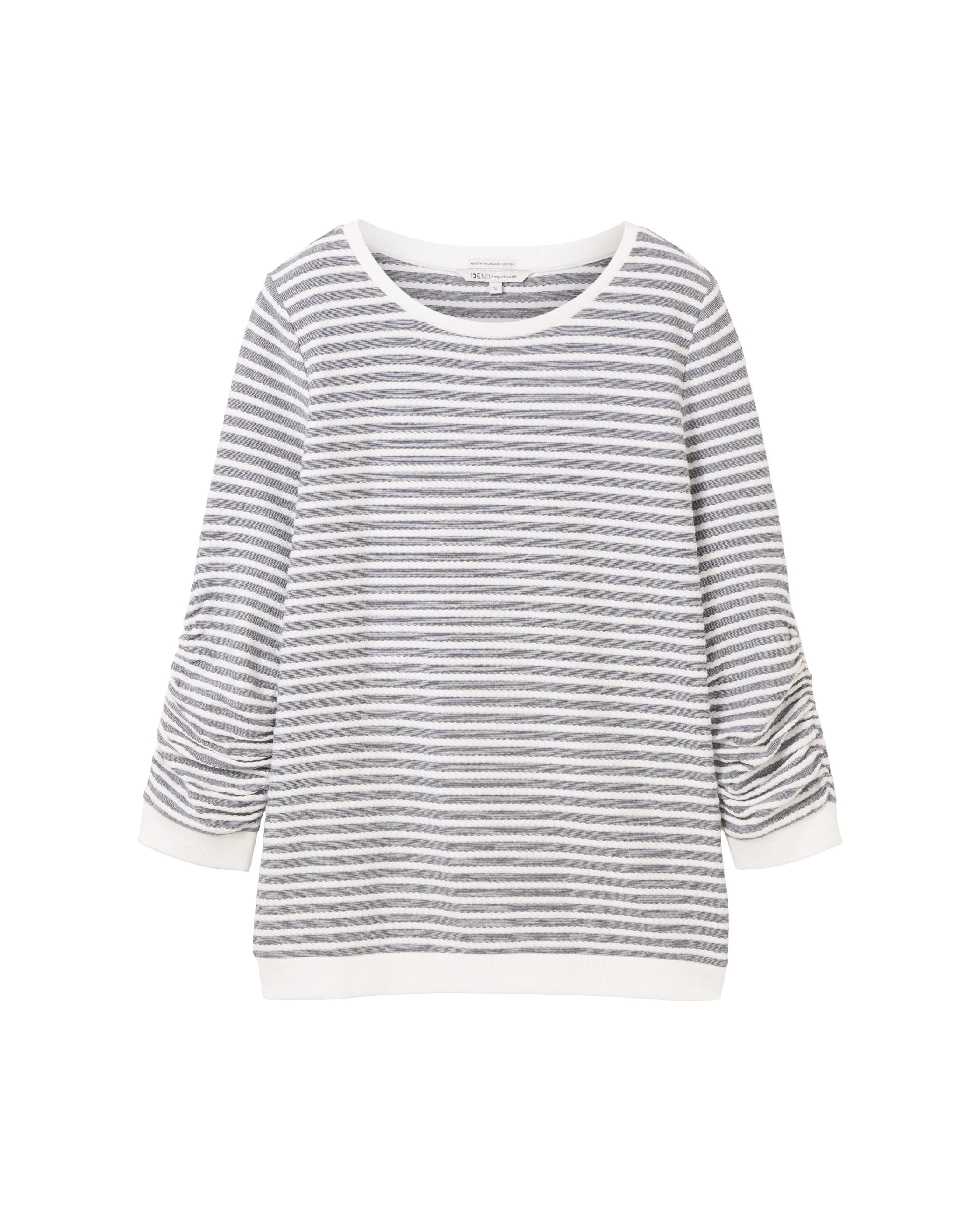 Sweatshirt de Manga Comprida com Gola Redonda Às Riscas Branco / Cinzento-6