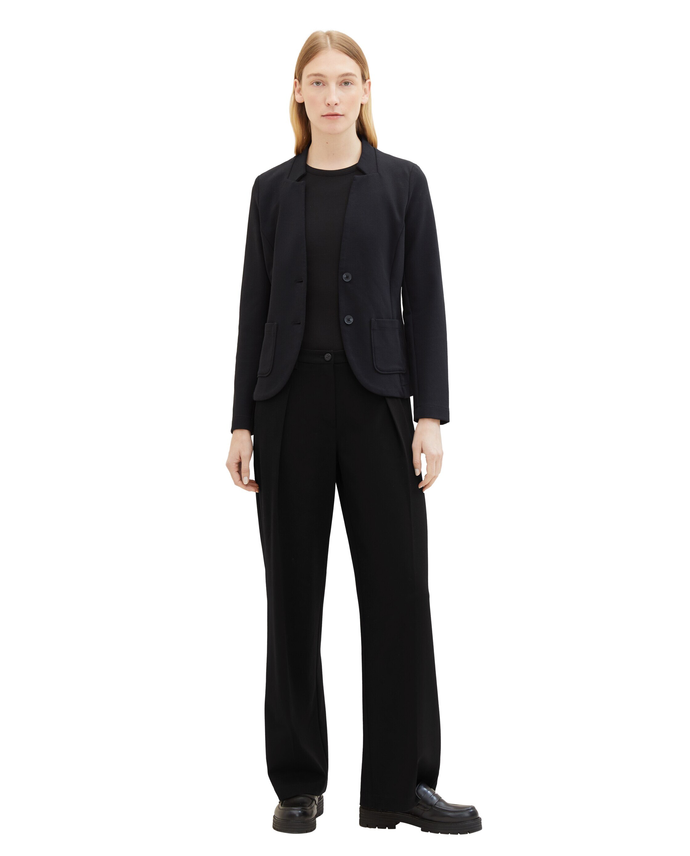 Blazer de Manga Comprida com Bolsos Frontais, com Gola de Lapela e Design Liso Preto-3