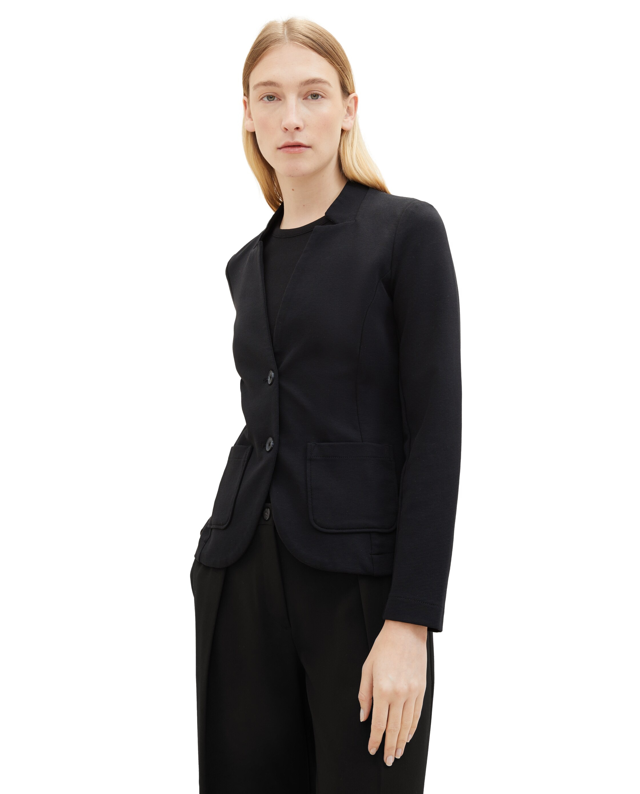 Blazer de Manga Comprida com Bolsos Frontais, com Gola de Lapela e Design Liso Preto-4