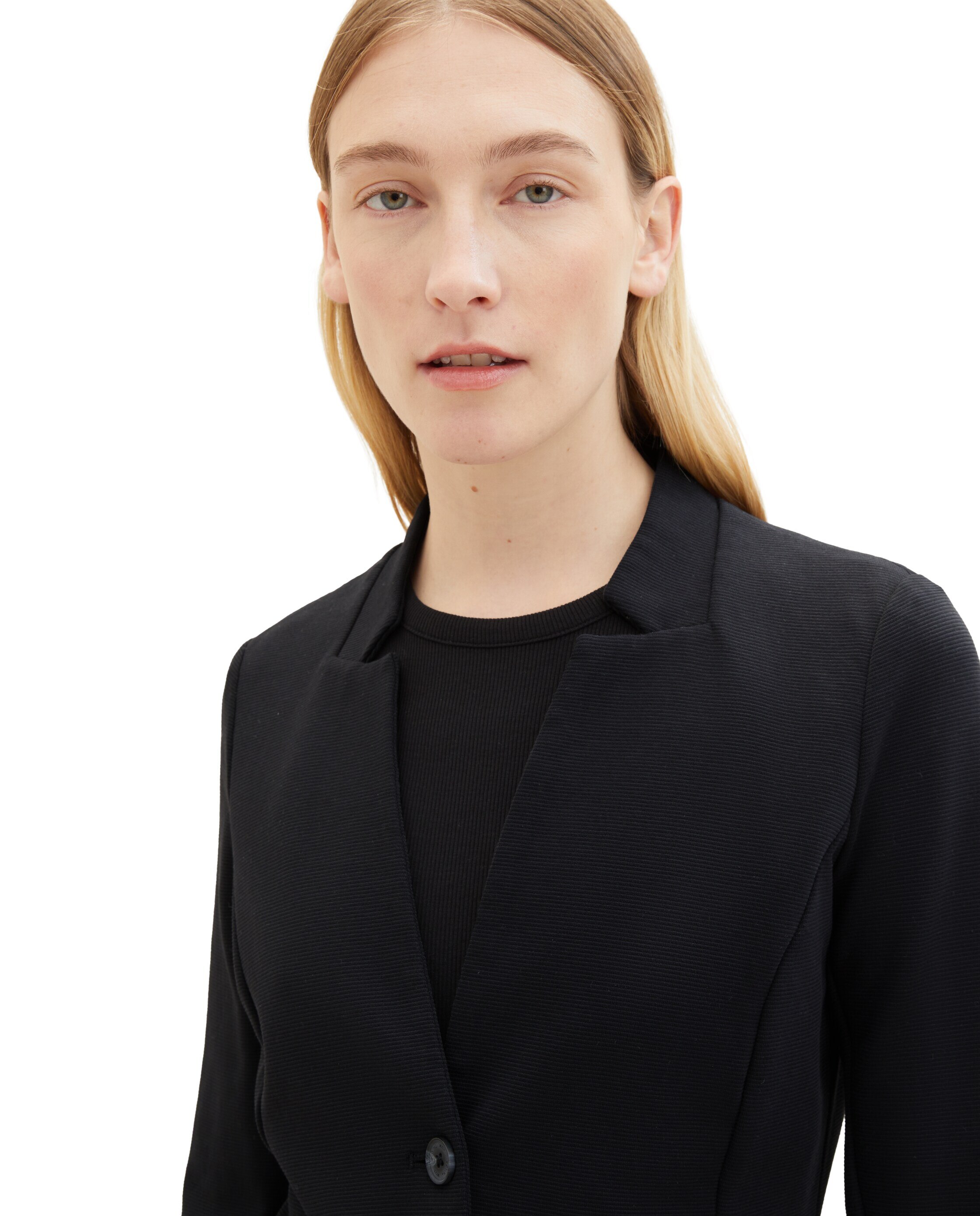 Blazer de Manga Comprida com Bolsos Frontais, com Gola de Lapela e Design Liso Preto-5