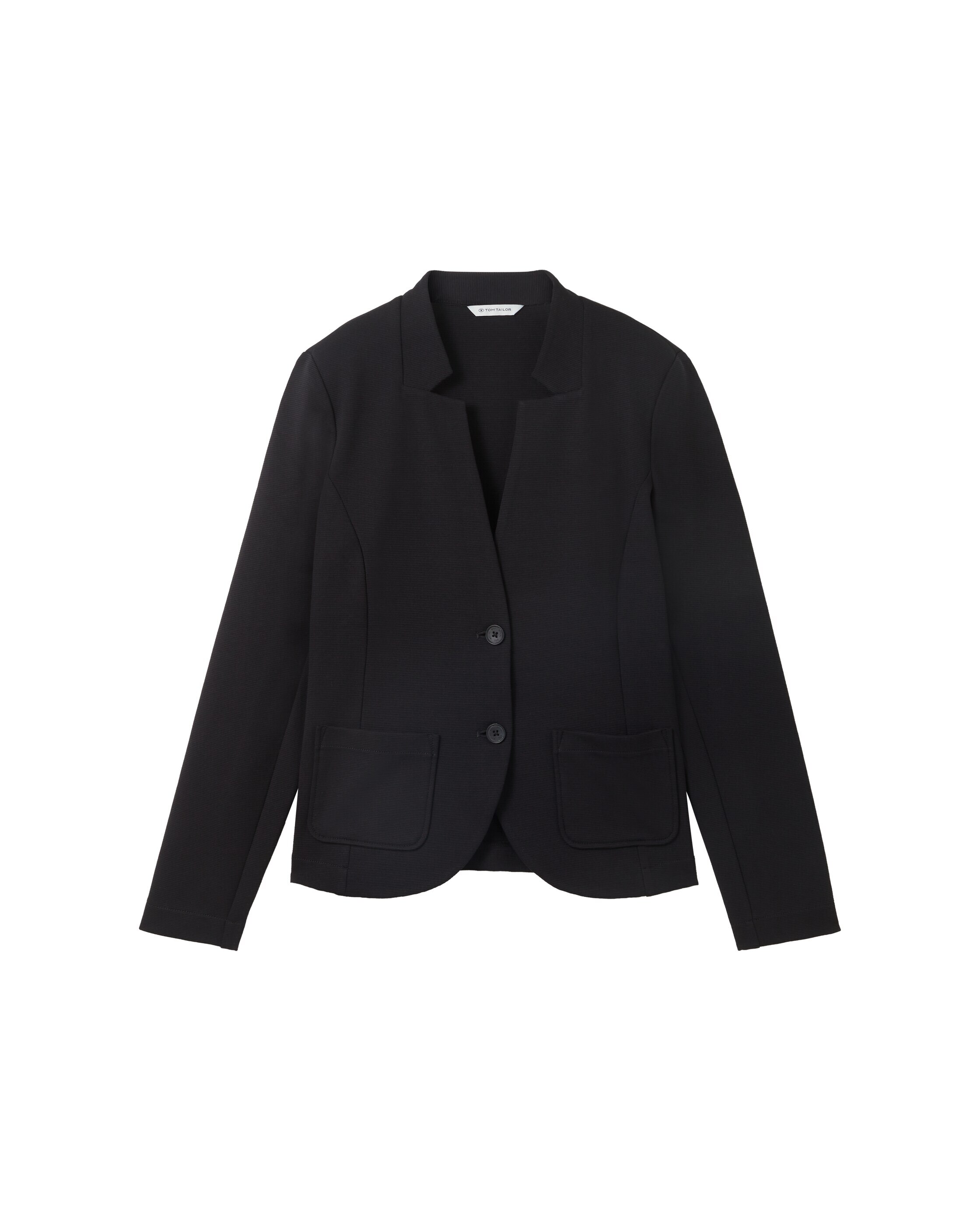 Blazer de Manga Comprida com Bolsos Frontais, com Gola de Lapela e Design Liso Preto-6