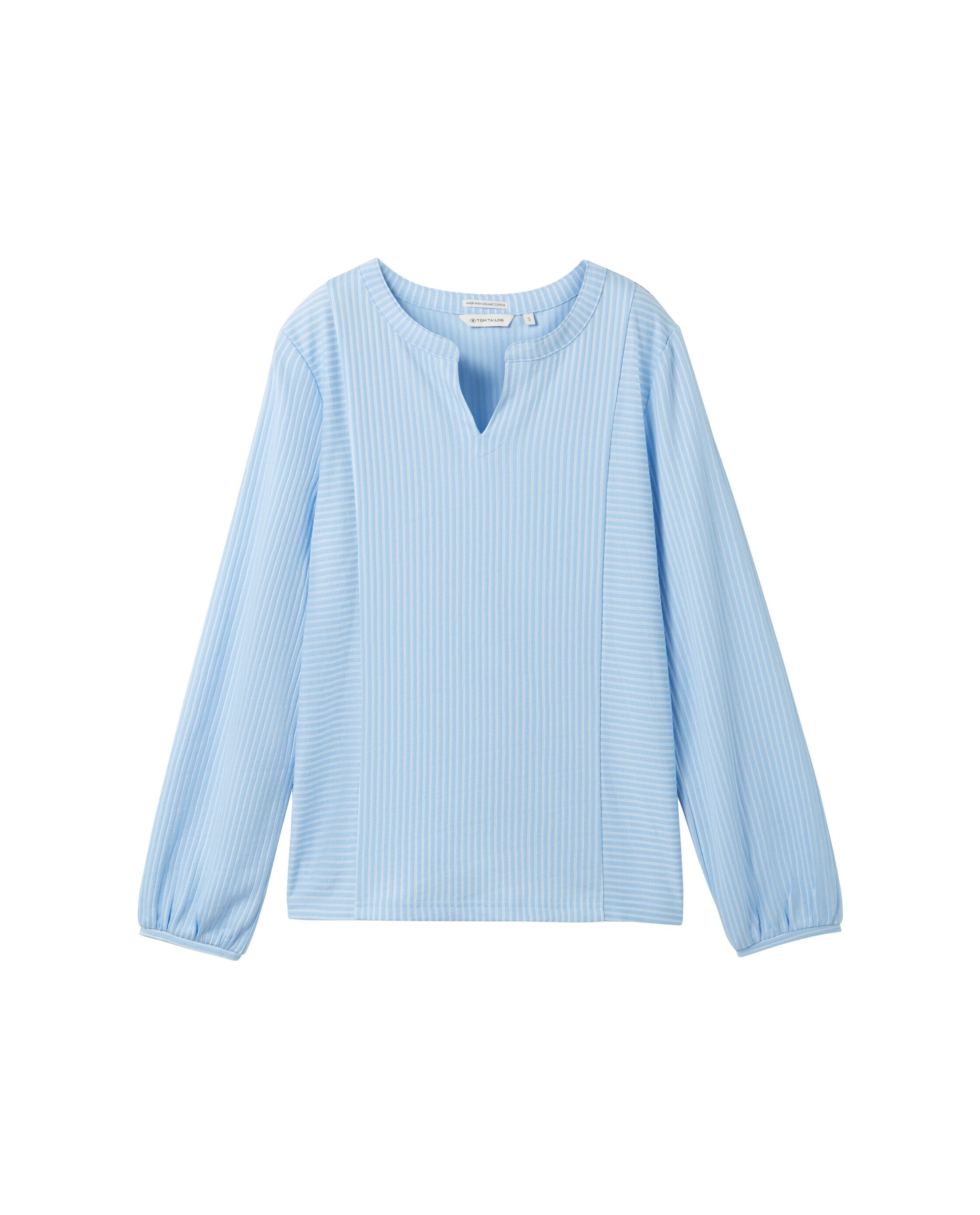 Blusa de Manga Comprida e Gola em V Azul / Branco-6