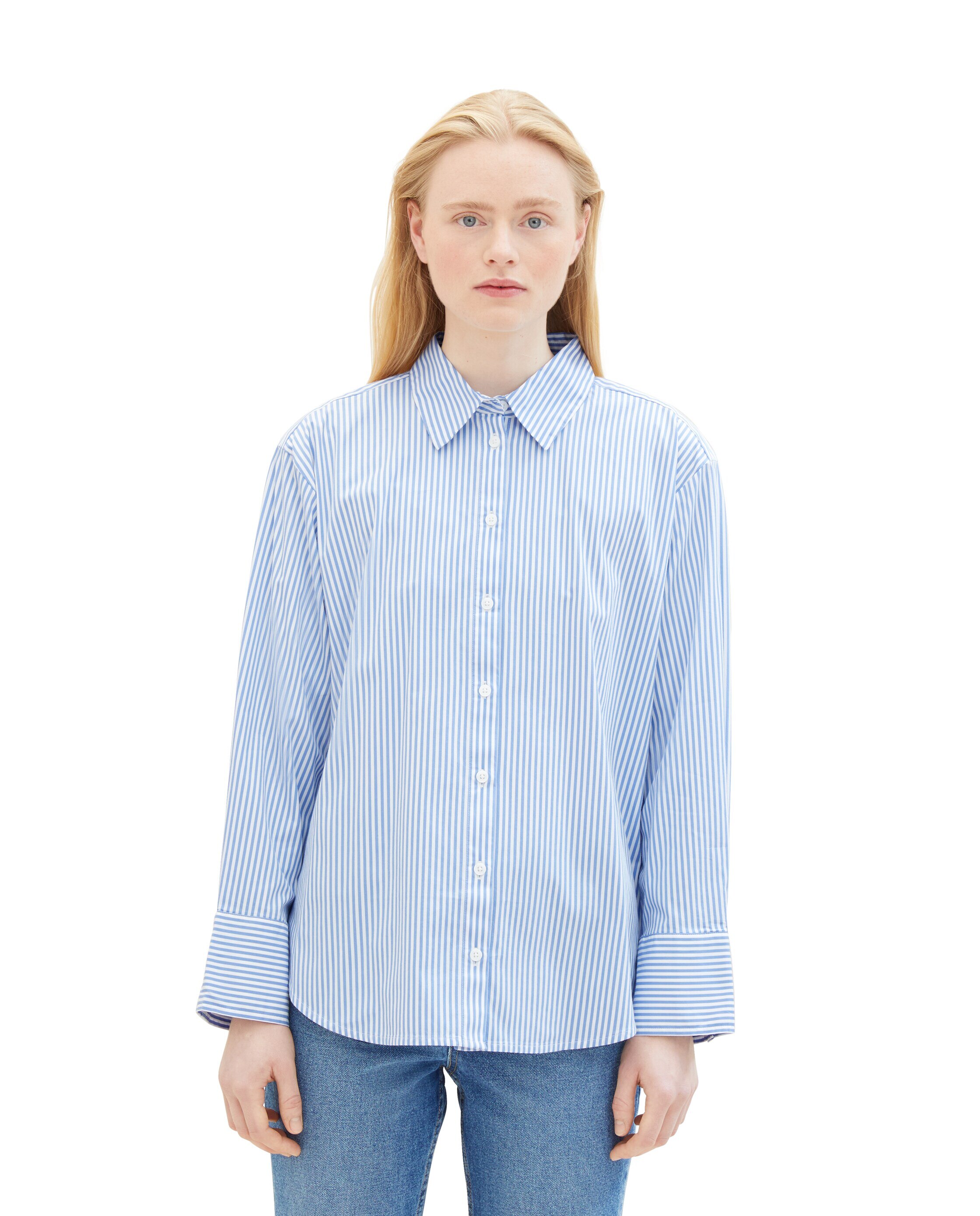 Camisa Às Riscas de Manga Comprida Azul / Branco-4