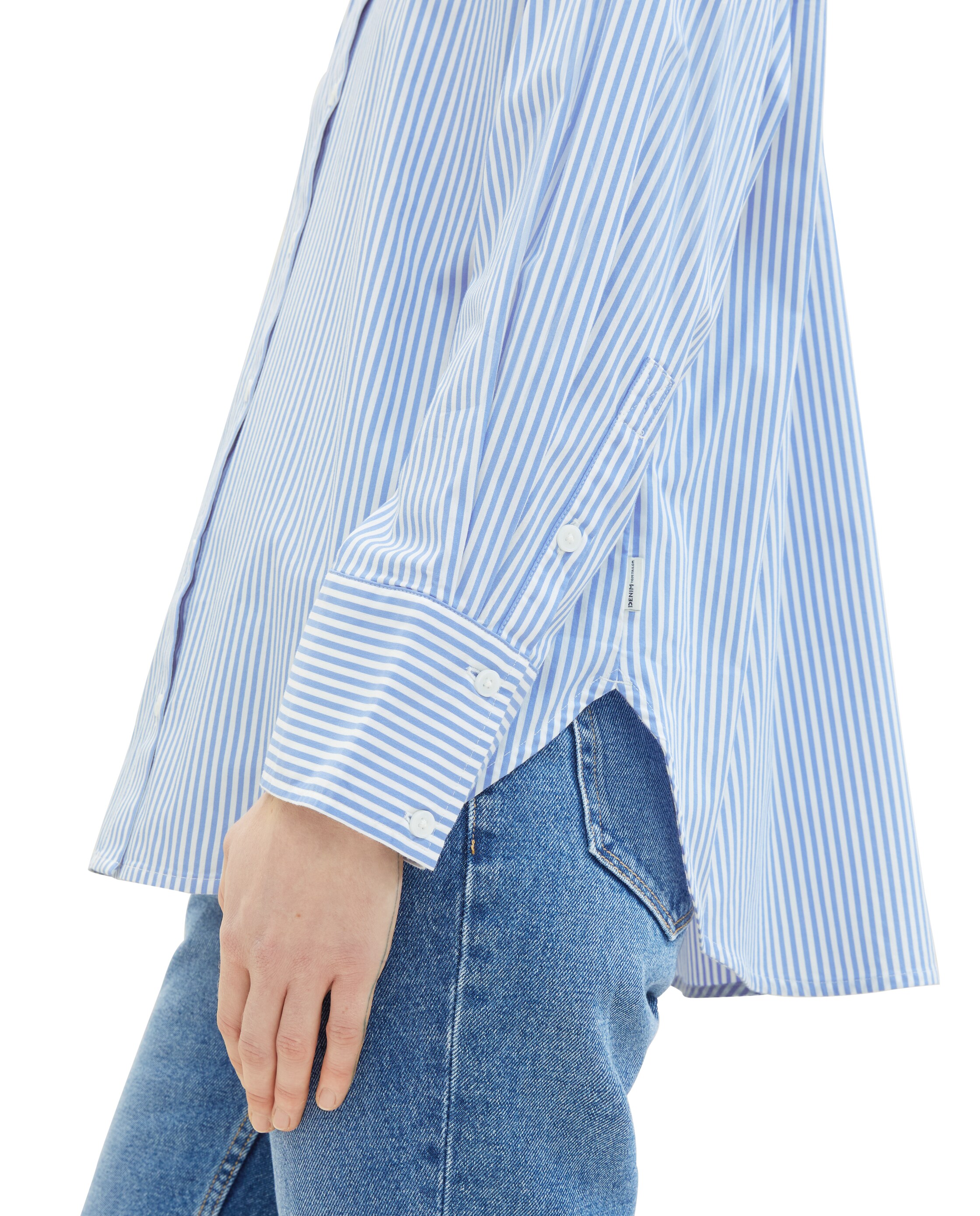 Camisa Às Riscas de Manga Comprida Azul / Branco-5