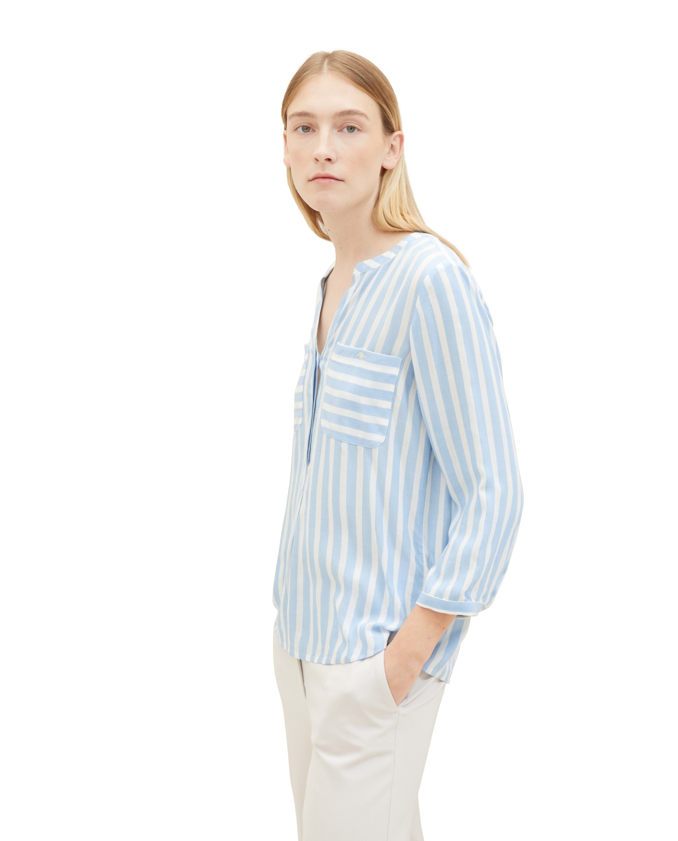 Blusa de Manga 3/4 Às Riscas Azul-3