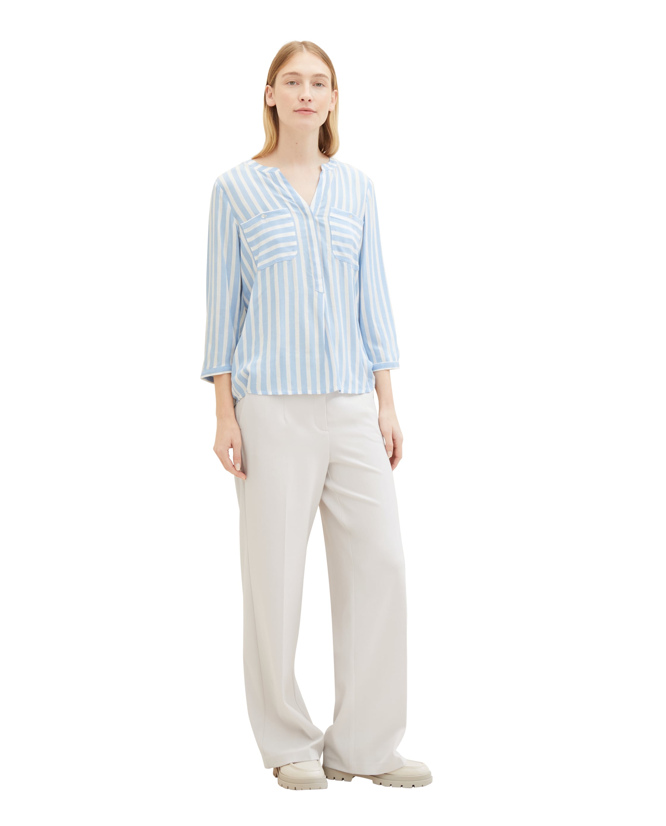 Blusa de Manga 3/4 Às Riscas Azul-4