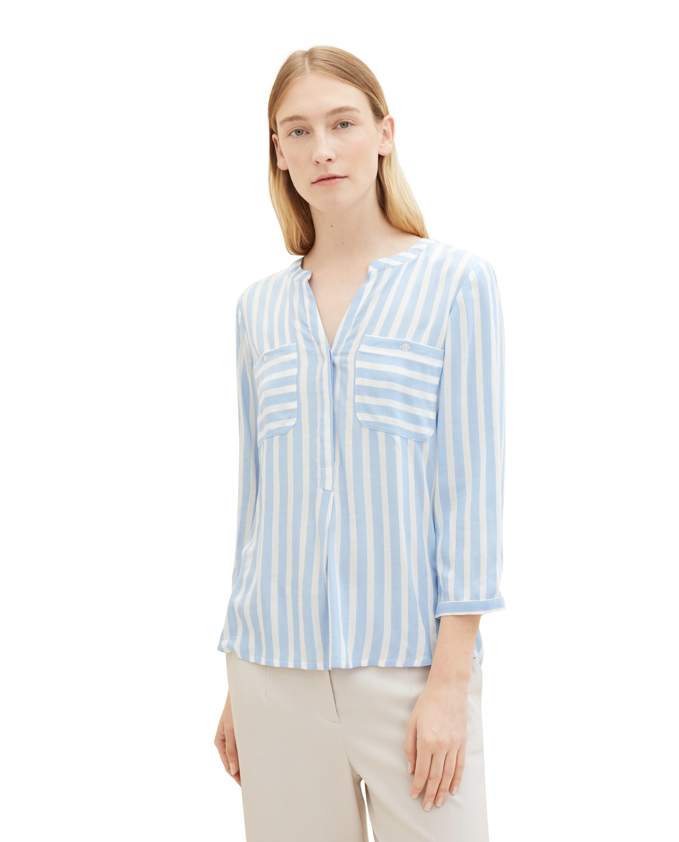 Blusa de Manga 3/4 Às Riscas Azul-5