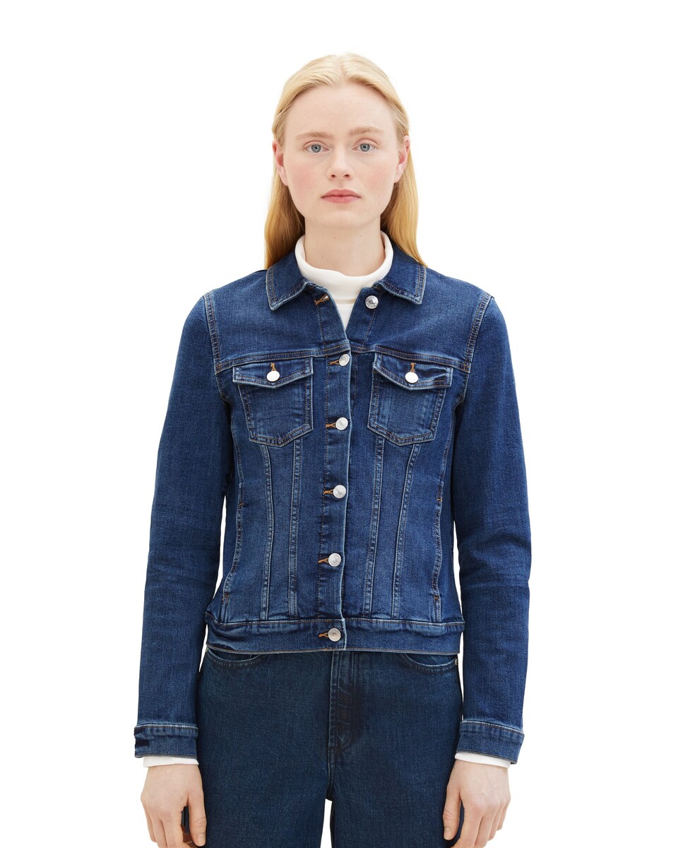 Blusão Jeans com Corte Regular Liso Azul-4