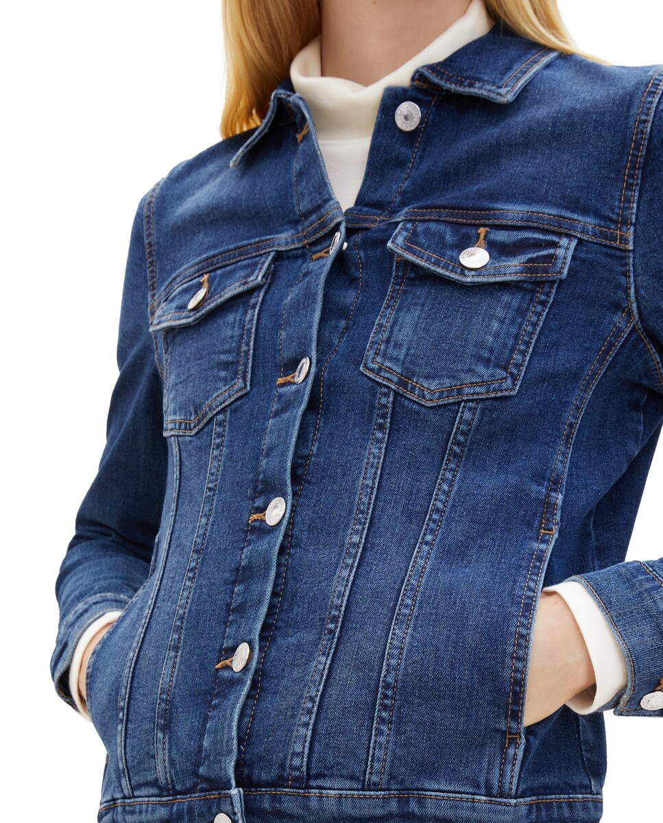 Blusão Jeans com Corte Regular Liso Azul-5