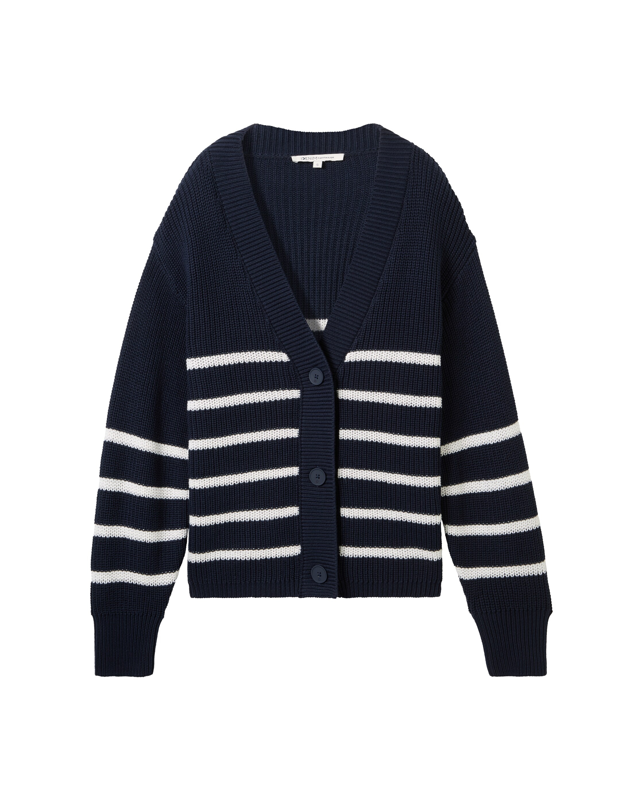 Cardigan com Botões e Gola em V Azul / Branco-6