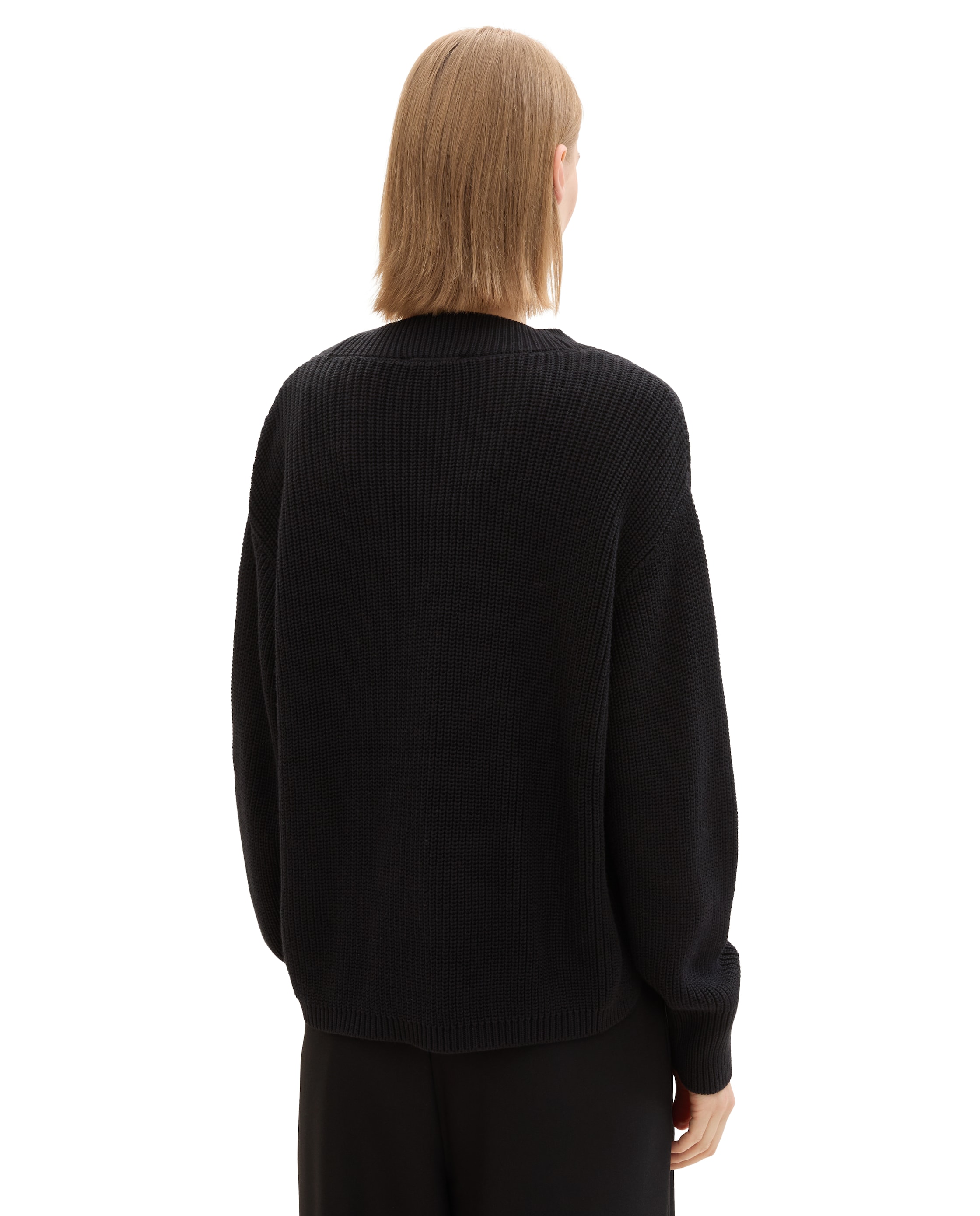 Cardigan com Botões e Gola em V Preto-2