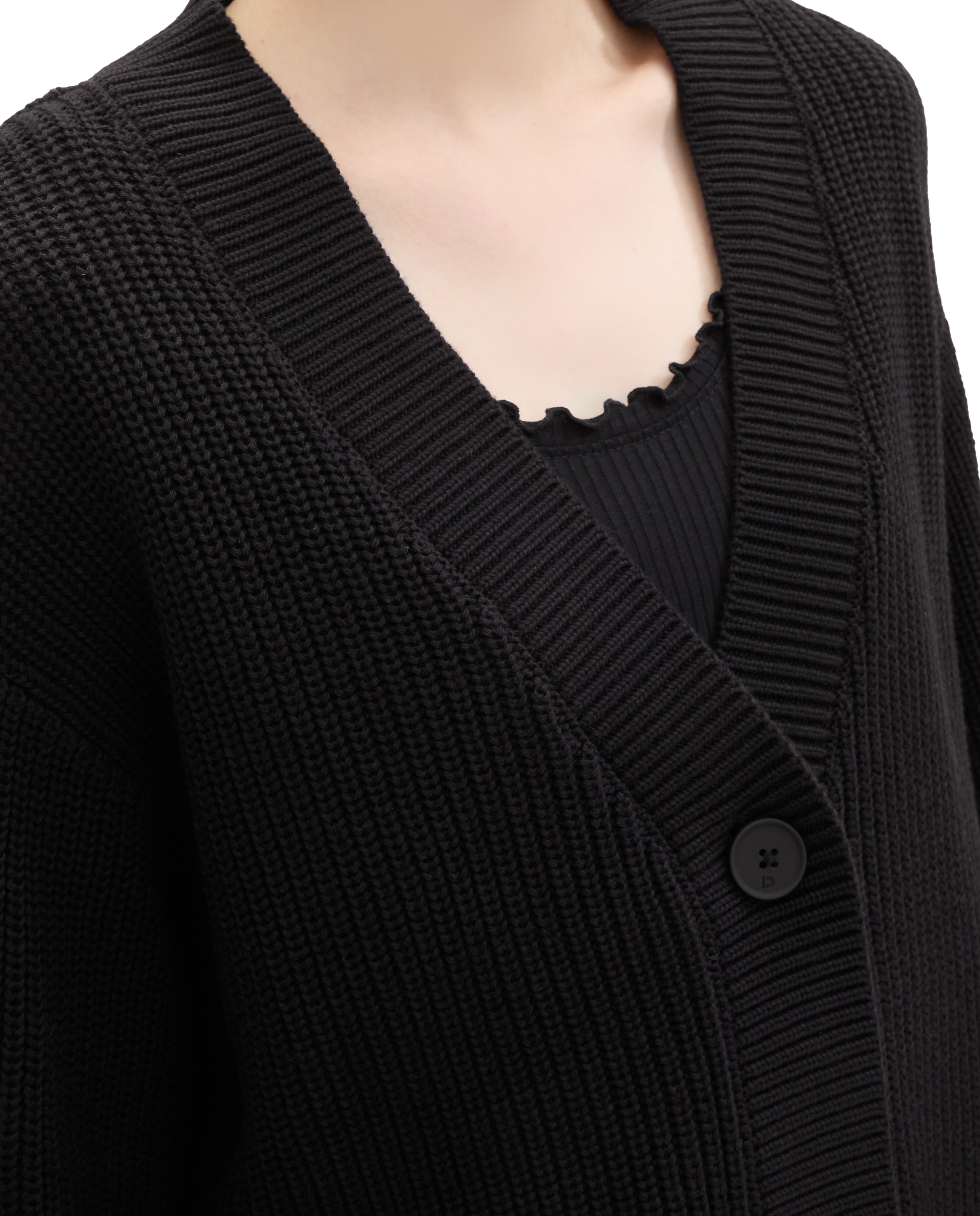 Cardigan com Botões e Gola em V Preto-5