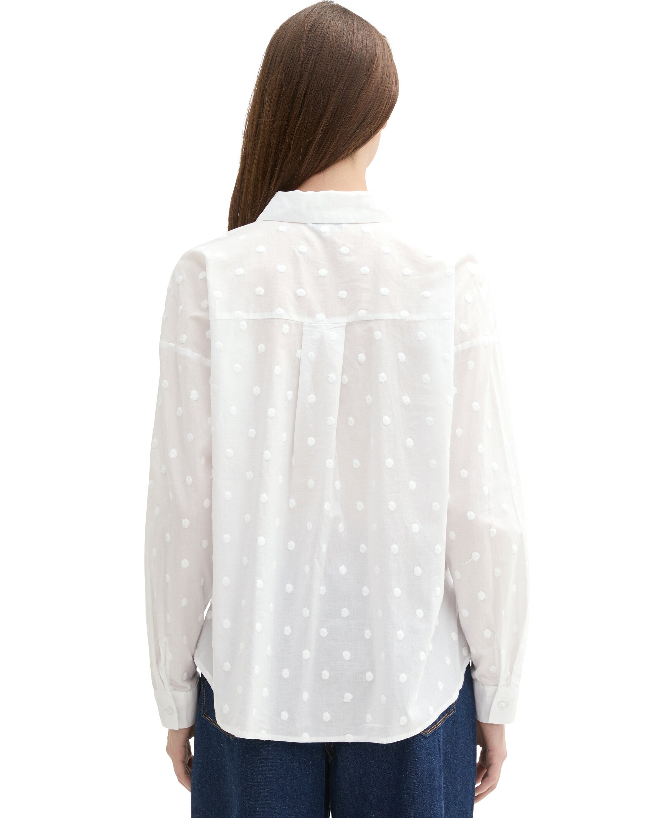 Camisa com Bolinhas Bordadas e Manga Comprida Branco-2