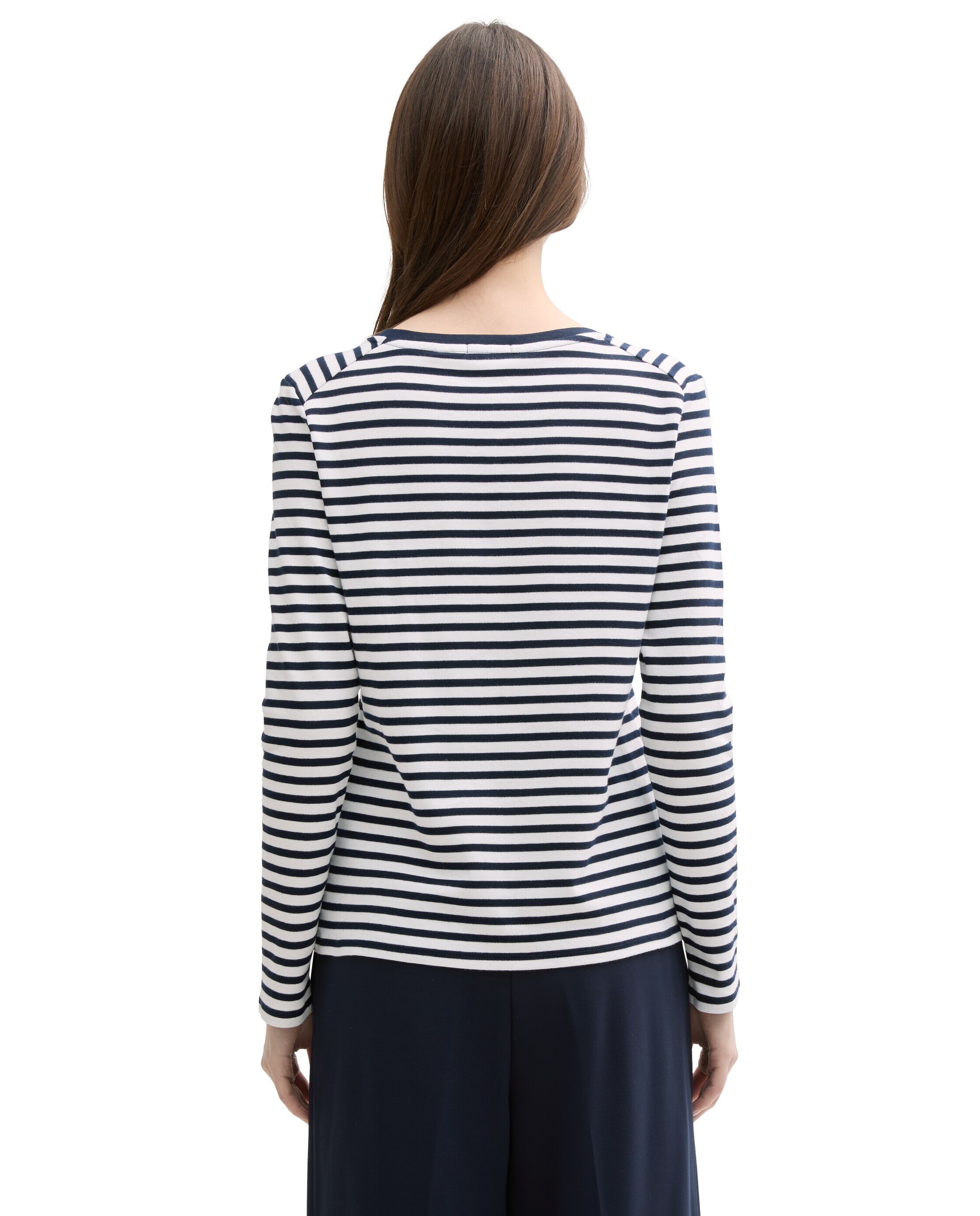 T-shirt com Manga Comprida Às Riscas Azul / Branco-2