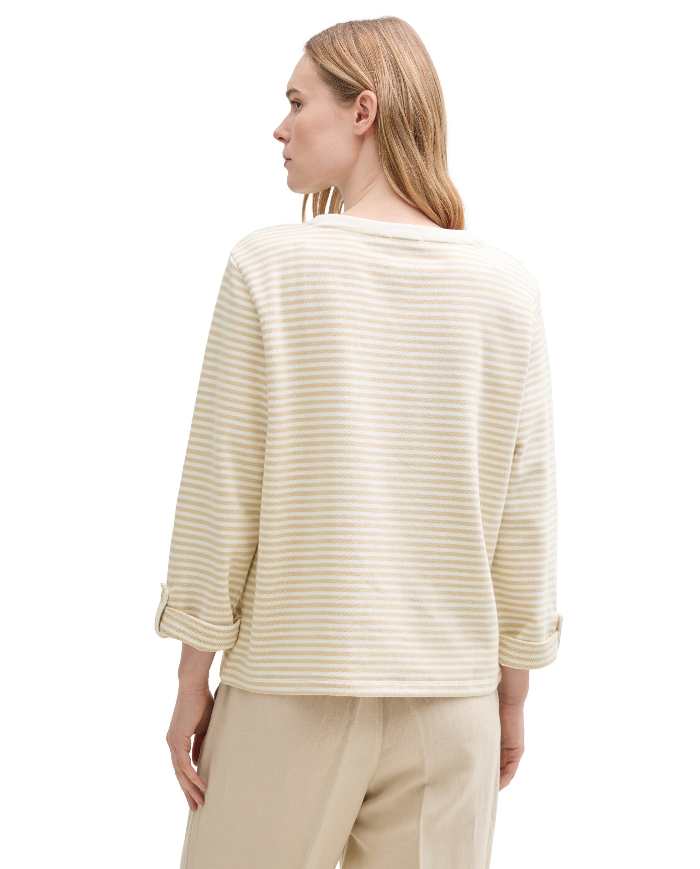 Sweatshirt de Riscas com Presilhas nas Mangas Bege-2