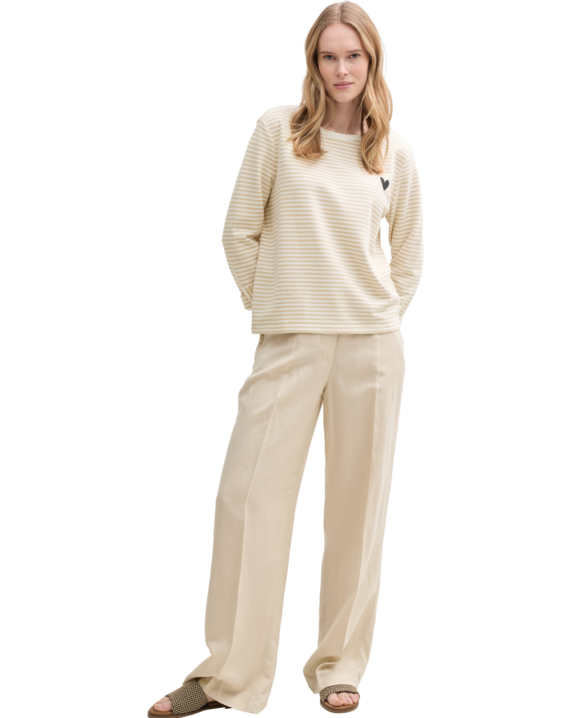 Sweatshirt de Riscas com Presilhas nas Mangas Bege-3