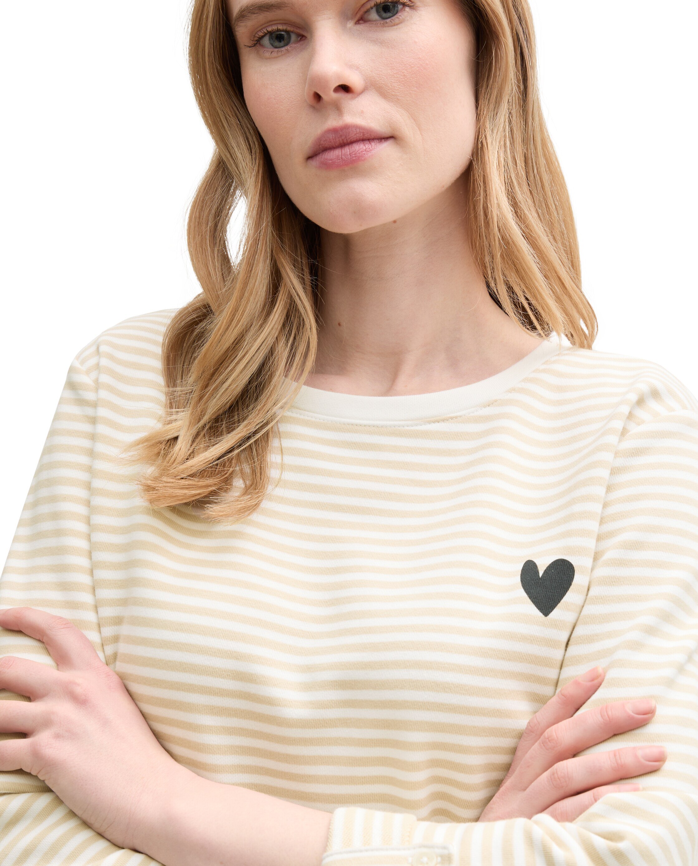 Sweatshirt de Riscas com Presilhas nas Mangas Bege-4