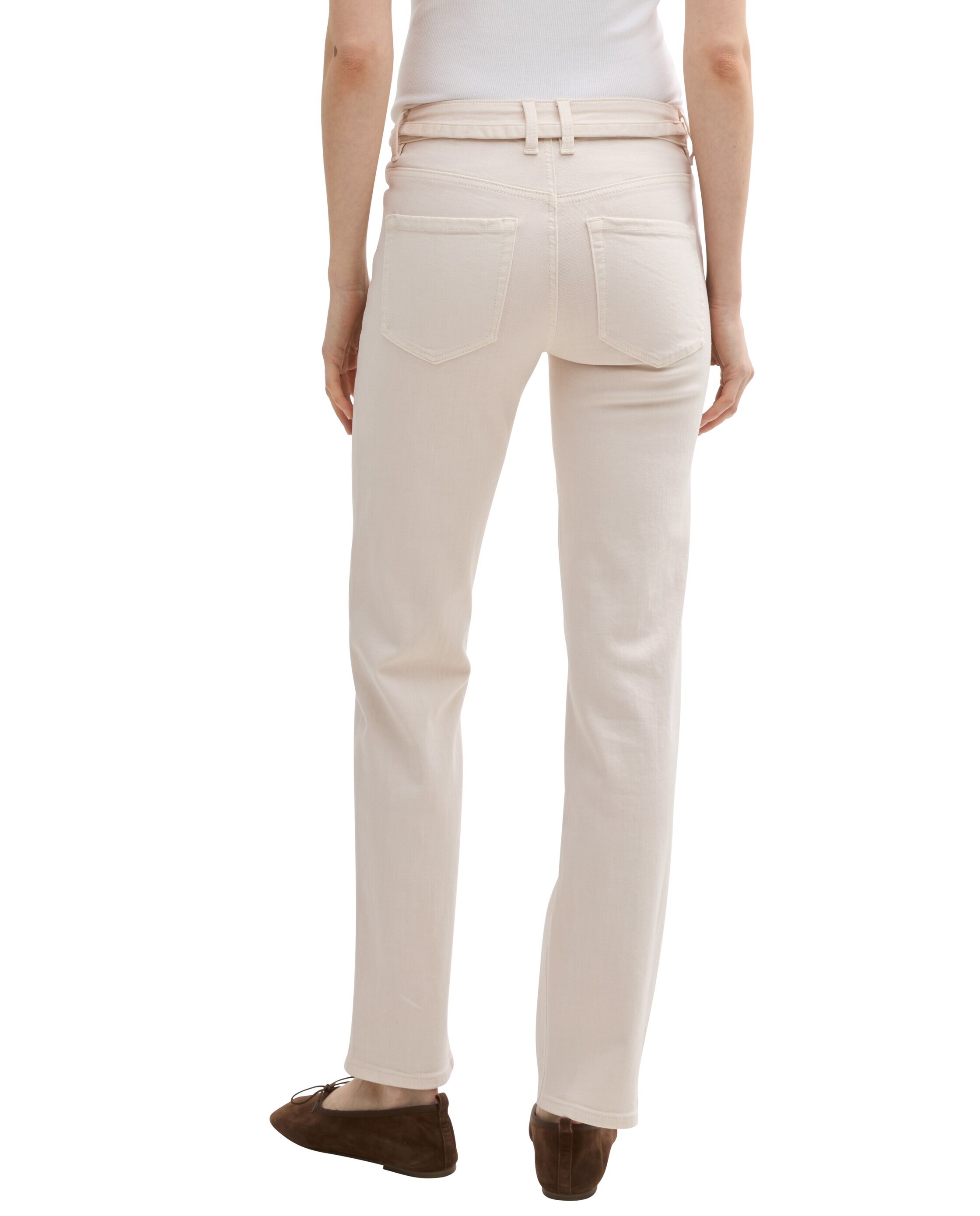 Jeans com Corte a Direito e Cinto Bege-2