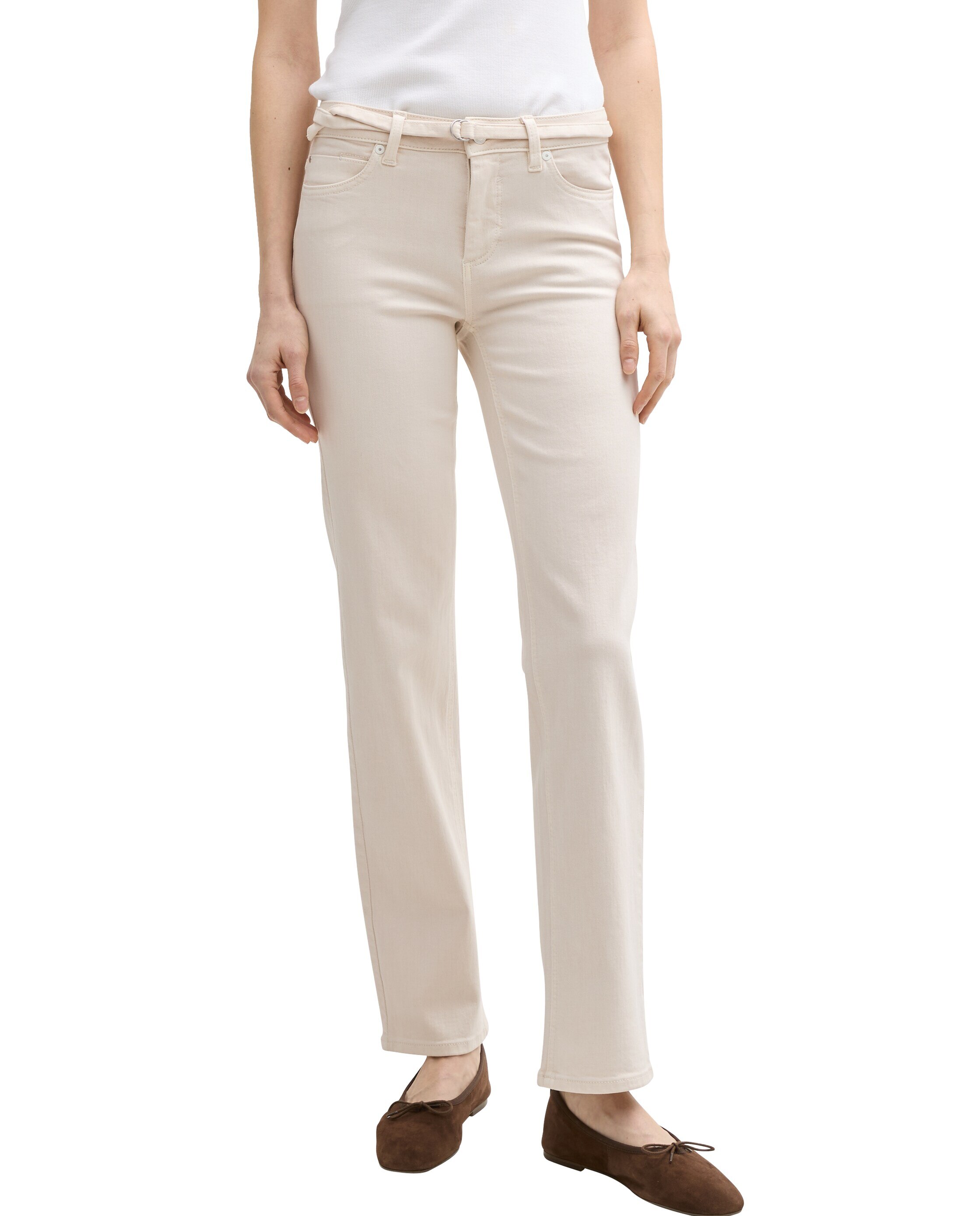 Jeans com Corte a Direito e Cinto Bege-3